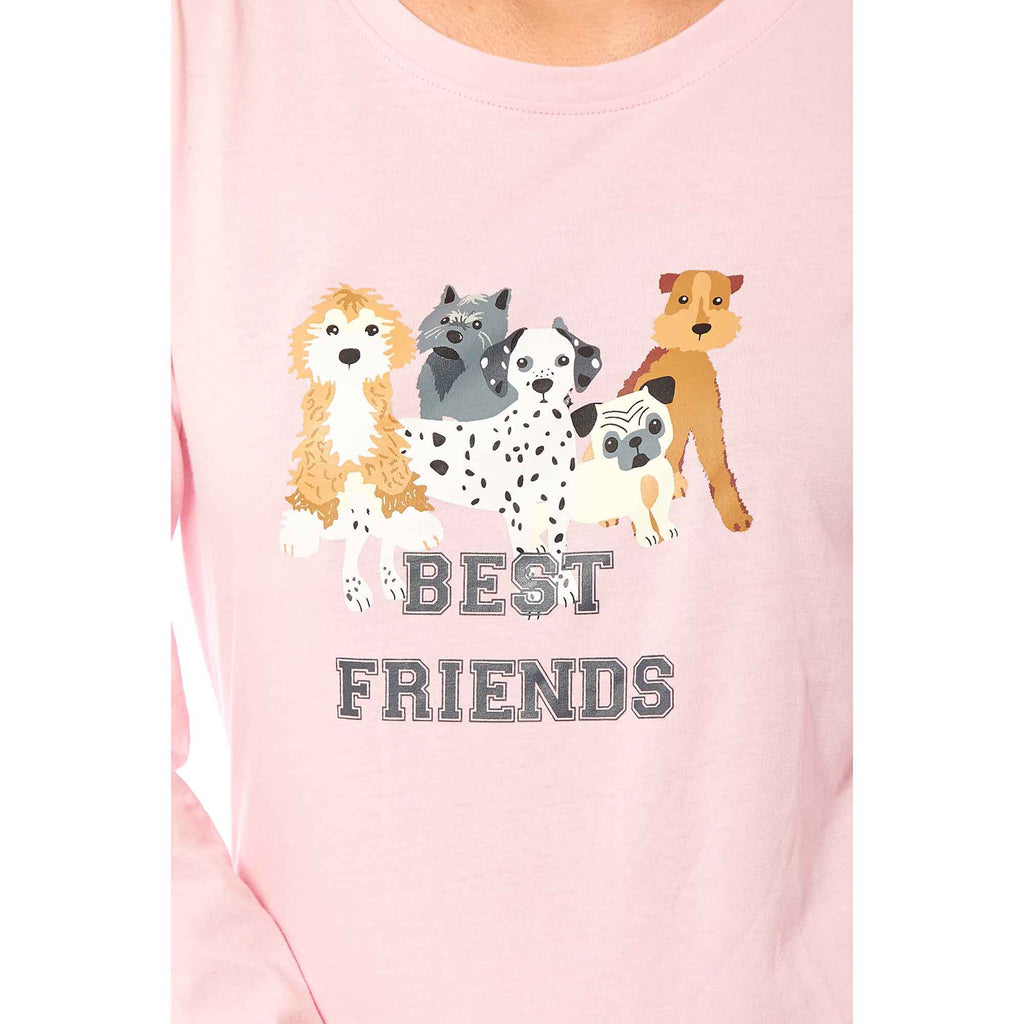 Soft Pink Dogs Pyjama Lounge Set for Women Comfortable Cotton Long Sleeve Top with Patterned Bottoms Elasticated Waistband Cozy PJs Available in Sizes Small to X Large Daisy Dreamer