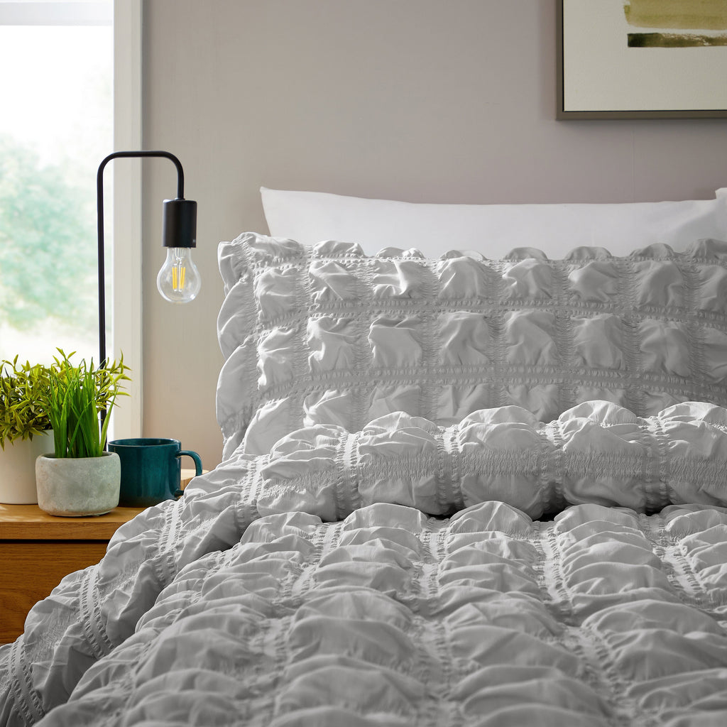 Soho Grey Microfibre Duvet Cover Set with Pillowcases Quilted Super Soft Easy Care Bedding Bed Linen Set by OLIVIA ROCCO