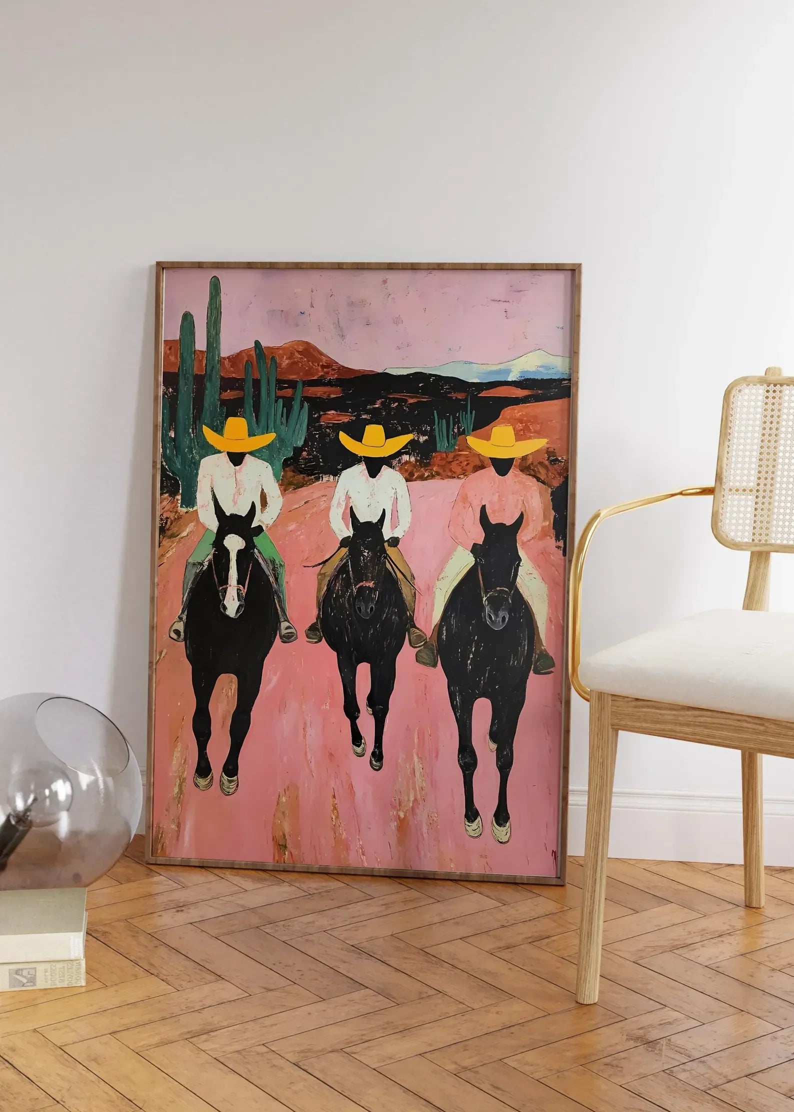 Southwestern Cowboys Print – Colorful Abstract Western Horse Painting on Canvas Paper