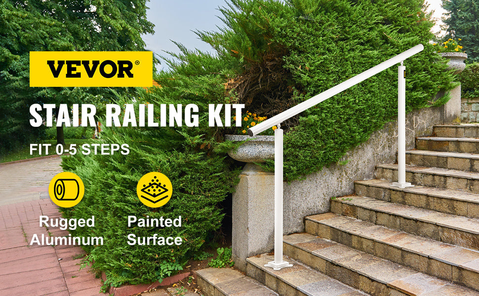 VEVOR Handrail for Outdoor Steps Aluminum Stair Handrail Fit 0-5 Steps w/ Installation Kit Building & Hardware Home Improvement