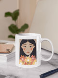 Flowers & Stillness Mug – Japanese Portrait Ceramic Coffee Cup – Tranquil Floral Gift for Tea or Coffee Lovers