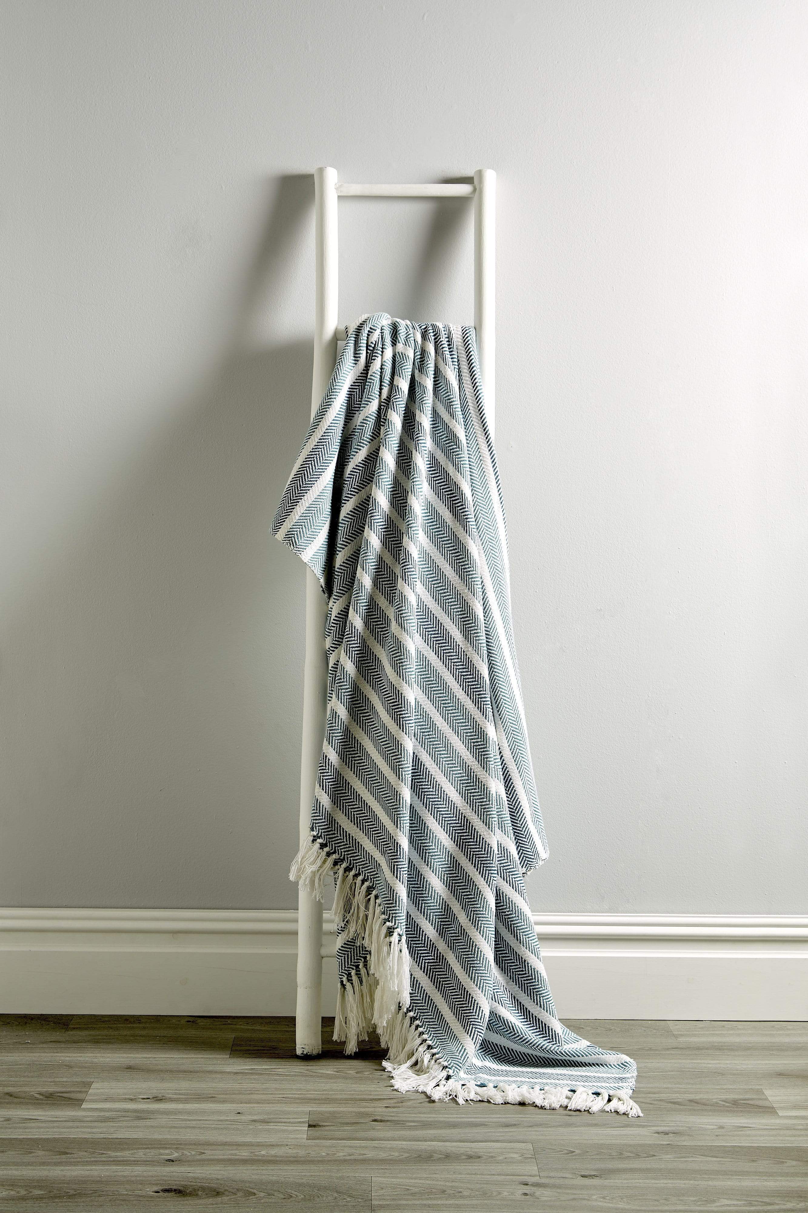 Zara Striped Handwoven Pure Cotton Throw Blanket with Tassells Eco-Friendly Perfect for Sofa Bed and Home Decor Available in Multiple Sizes and Calming Colours by OLIVIA ROCCO