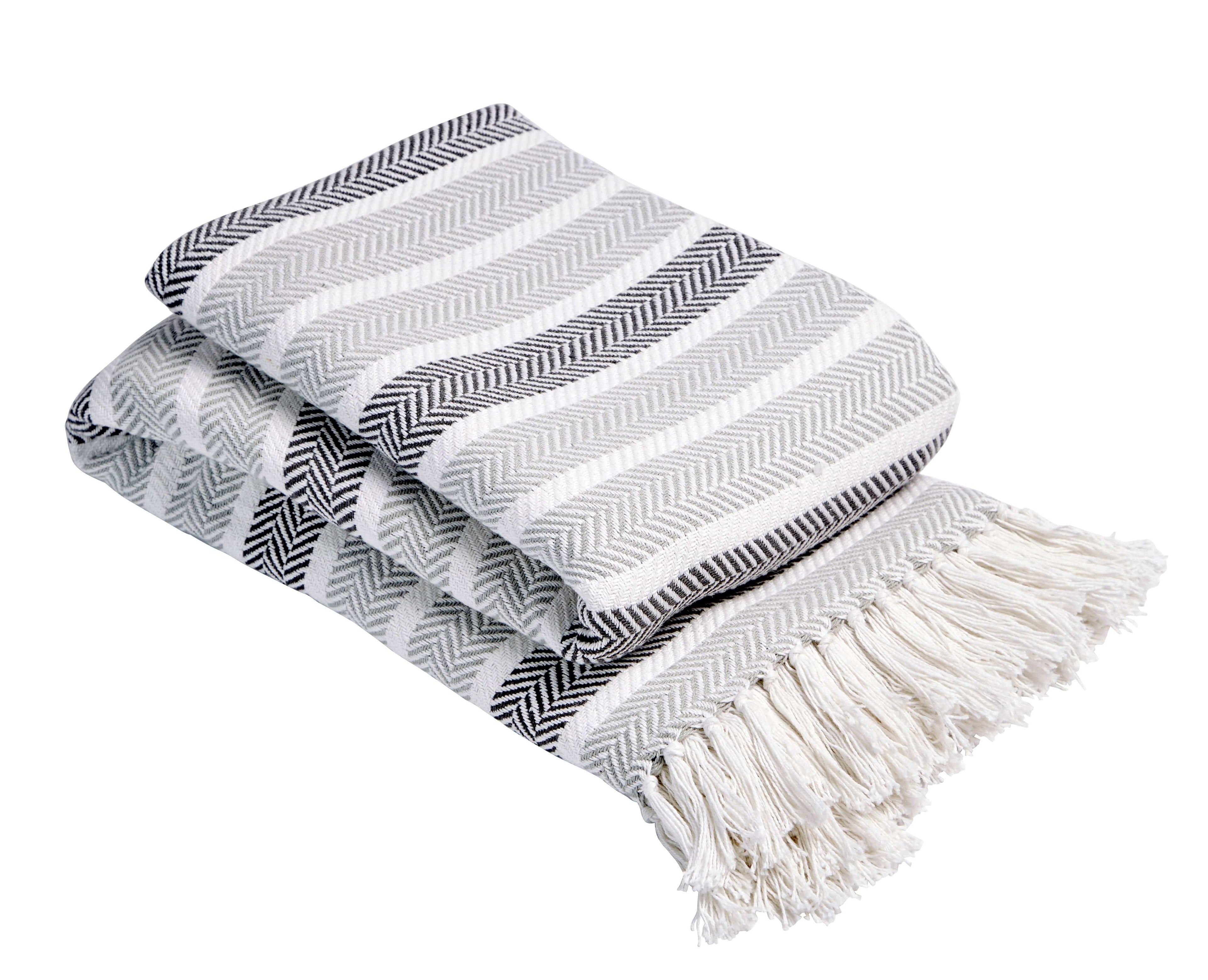 Zara Striped Handwoven Pure Cotton Throw Blanket with Tassells Eco-Friendly Perfect for Sofa Bed and Home Decor Available in Multiple Sizes and Calming Colours by OLIVIA ROCCO