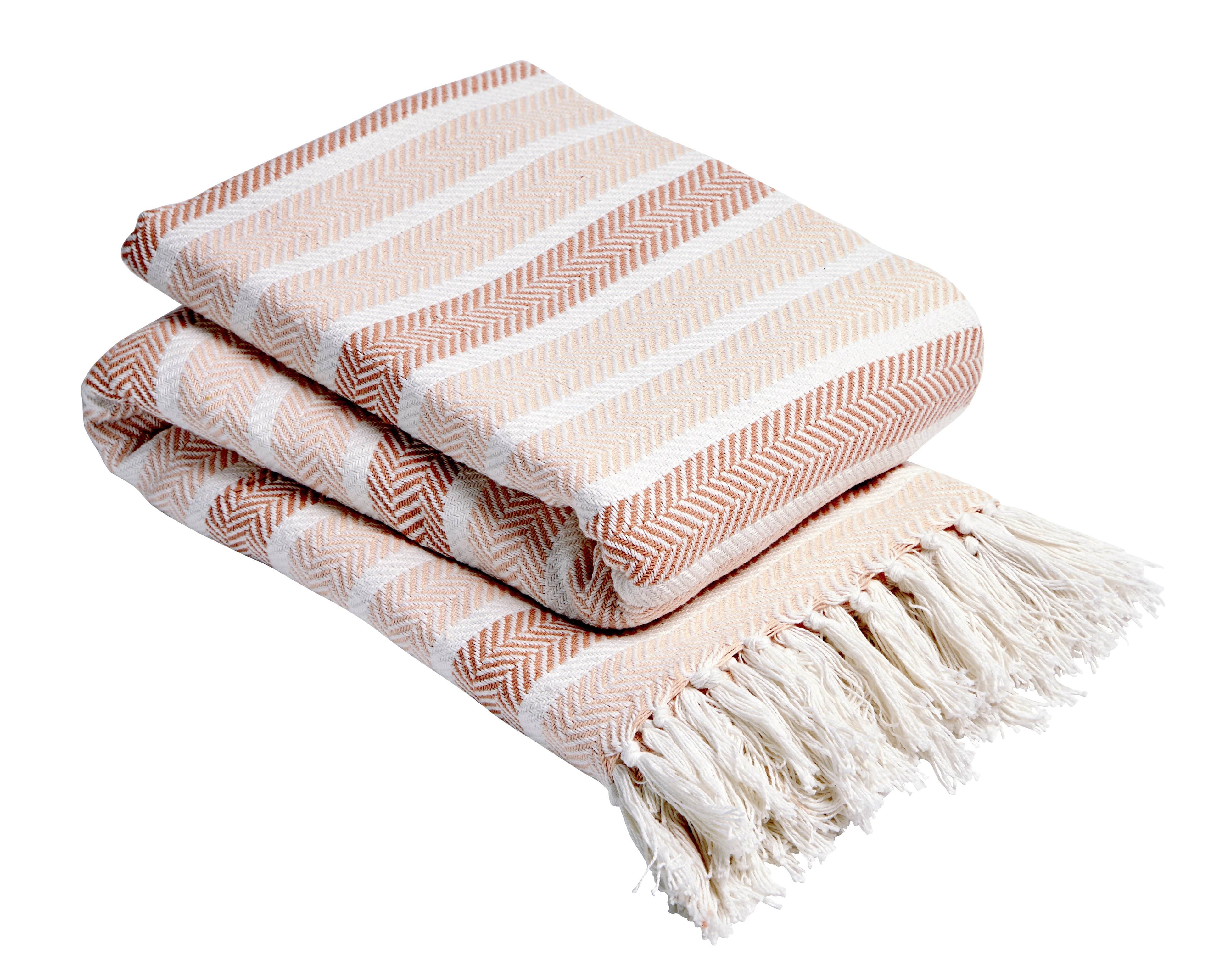 Zara Striped Handwoven Pure Cotton Throw Blanket with Tassells Eco-Friendly Perfect for Sofa Bed and Home Decor Available in Multiple Sizes and Calming Colours by OLIVIA ROCCO