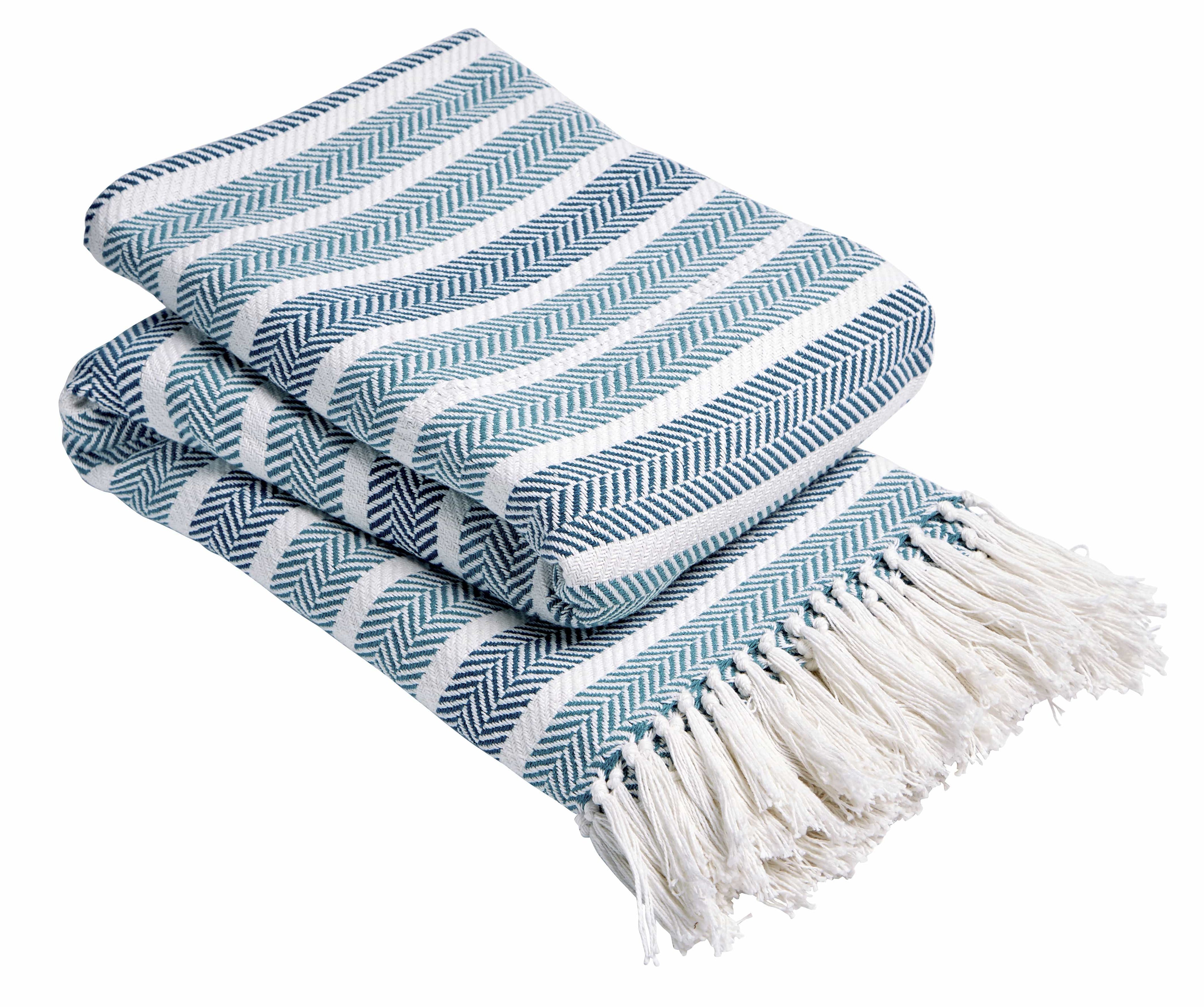 Zara Striped Handwoven Pure Cotton Throw Blanket with Tassells Eco-Friendly Perfect for Sofa Bed and Home Decor Available in Multiple Sizes and Calming Colours by OLIVIA ROCCO