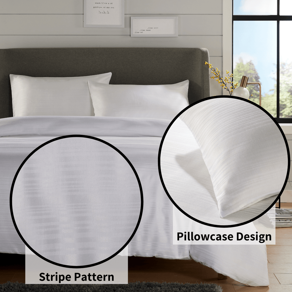 Stripe Jacquard Reversible Cotton Blend Duvet Cover Set with Pillowcases Luxurious Eco-Friendly Bedding for Master and Guest Bedrooms Multiple Sizes and Colours by OLIVIA ROCCO
