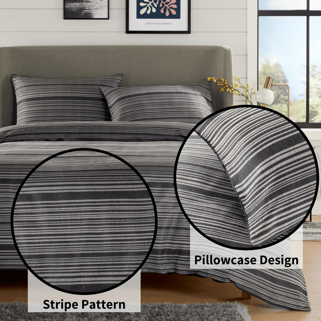Stripe Jacquard Reversible Cotton Blend Duvet Cover Set with Pillowcases Luxurious Eco-Friendly Bedding for Master and Guest Bedrooms Multiple Sizes and Colours by OLIVIA ROCCO