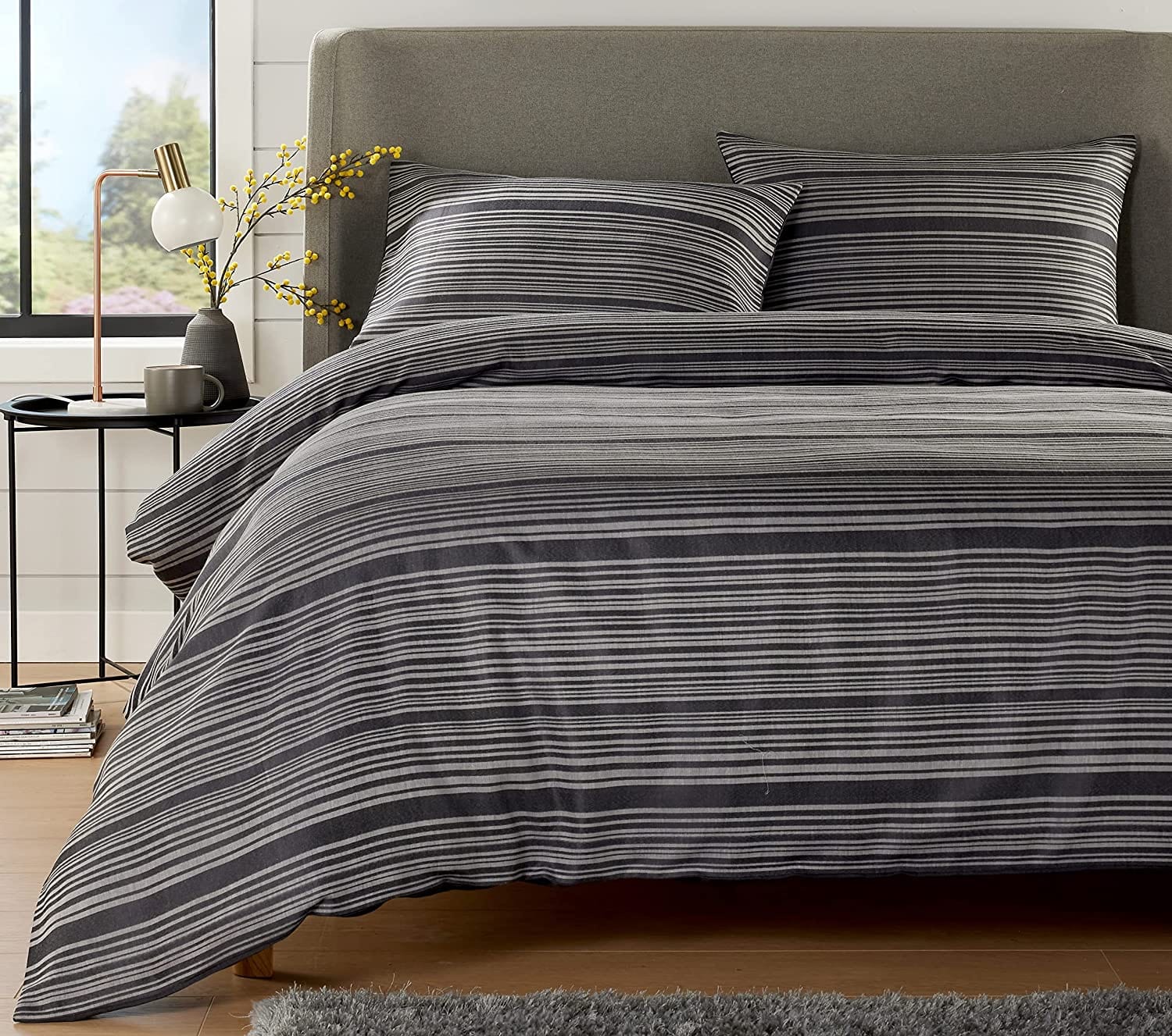 Stripe Jacquard Reversible Cotton Blend Duvet Cover Set with Pillowcases Luxurious Eco-Friendly Bedding for Master and Guest Bedrooms Multiple Sizes and Colours by OLIVIA ROCCO
