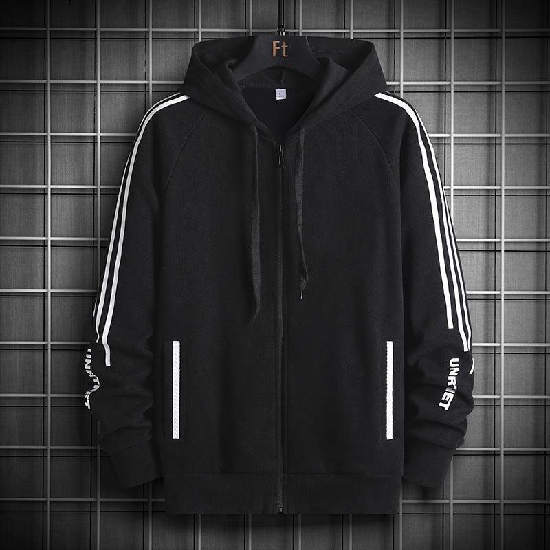 Thickened Trendy Stripe Hooded Sweater Jacket
