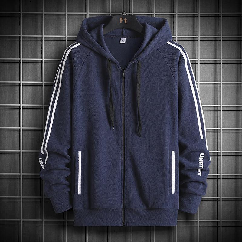 Thickened Trendy Stripe Hooded Sweater Jacket