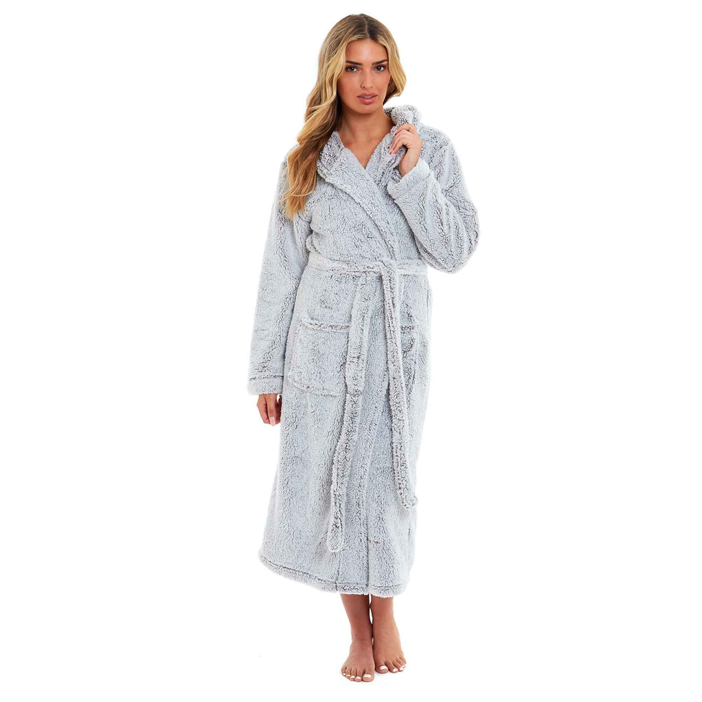 Women's Snuggle Fleece Touch Hooded Robe Luxurious Soft Loungewear Cosy Durable Dressing Gown UK Sizes 8-22 Green Grey Pink Green by Daisy Dreamer