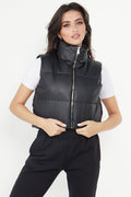 PU Down Cropped Puffer Sleeveless Gilet