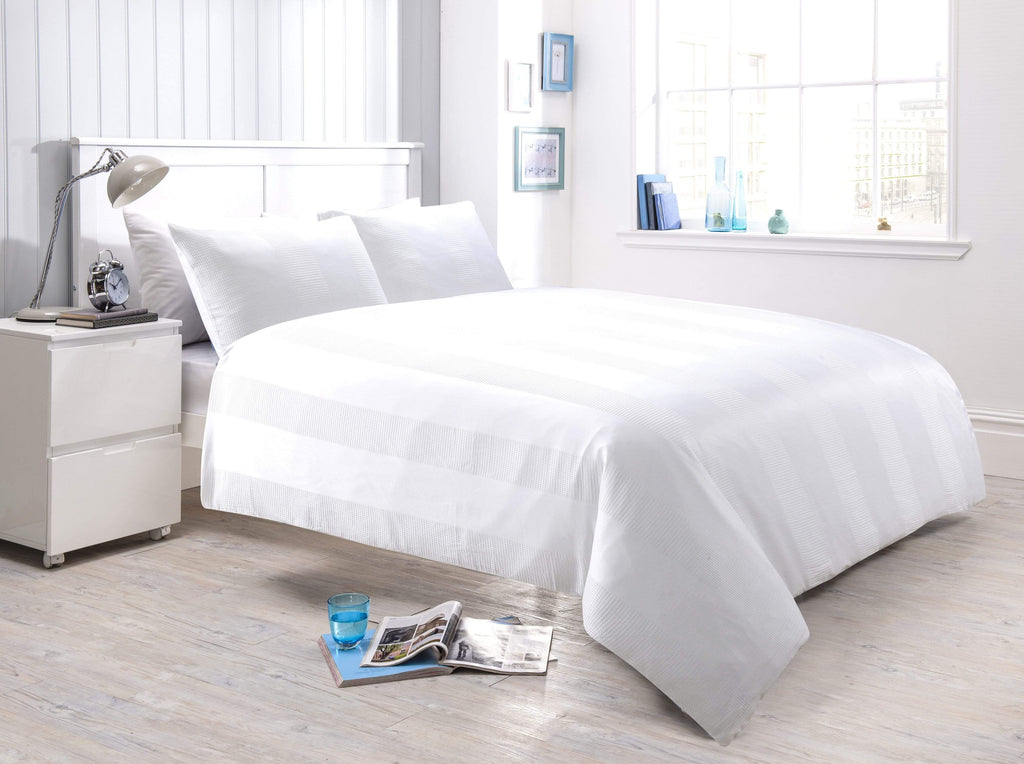 Waffle Stripe Handwoven Jacquard Cotton Rich Duvet Cover Set Luxurious and Comfortable Bedding Available in Multiple Sizes and Colours by OLIVIA ROCCO