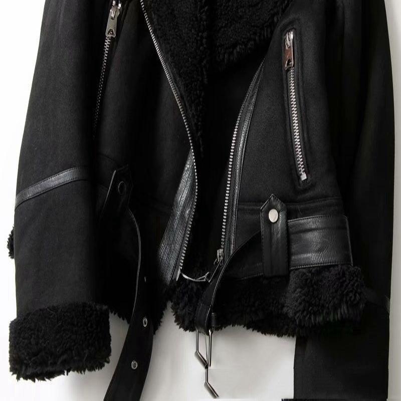 Winter Lapel Jacket Suede Lamb Wool Warm Coat