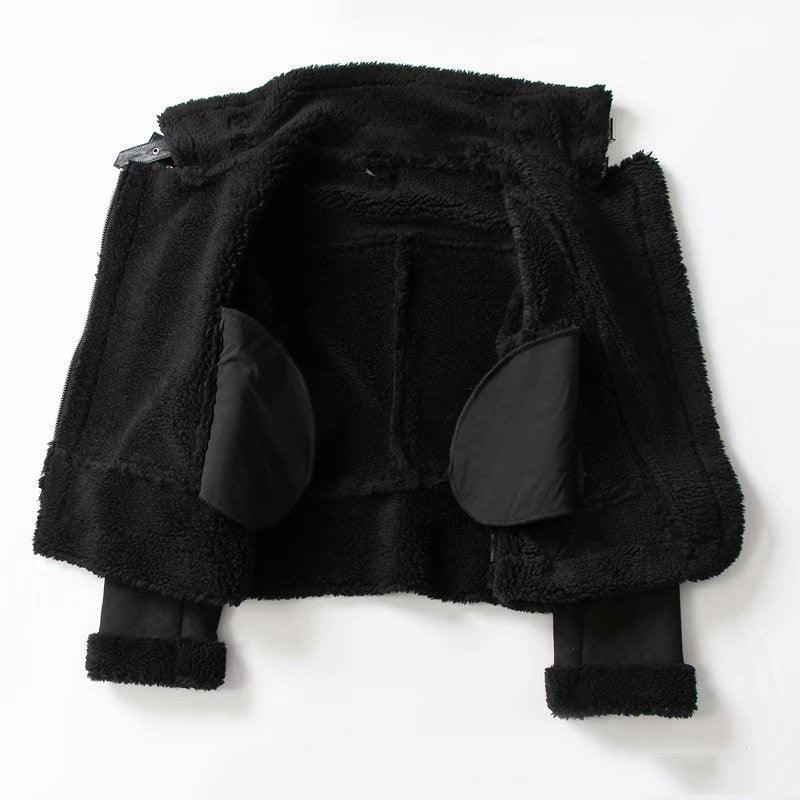 Winter Lapel Jacket Suede Lamb Wool Warm Coat