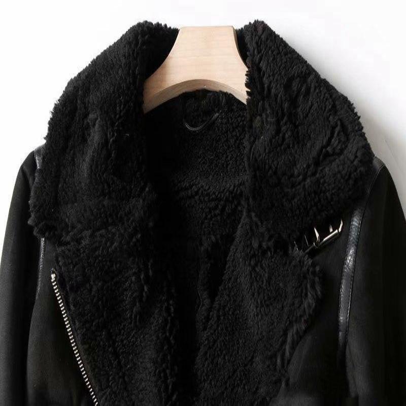Winter Lapel Jacket Suede Lamb Wool Warm Coat
