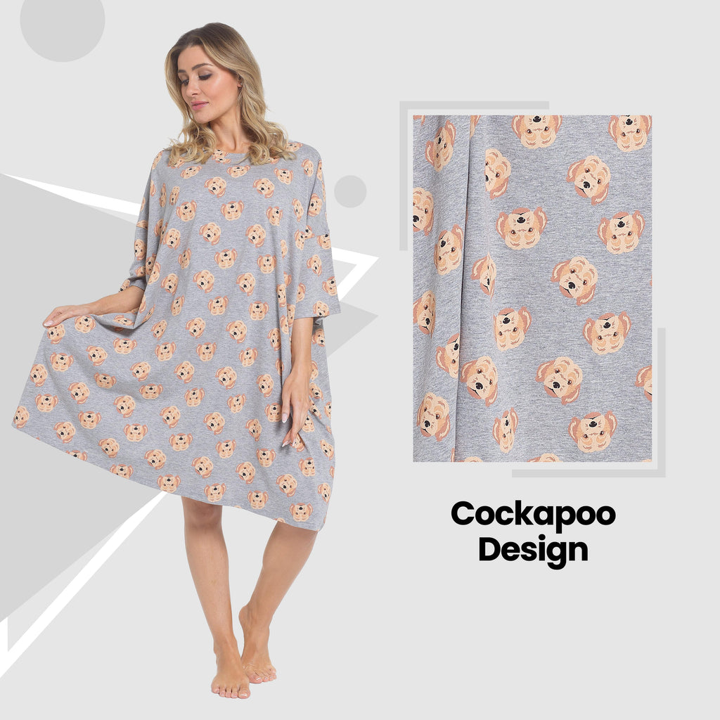 Women's Cockapoo Baggy Nighty Dress Oversized T-Shirt Nighties 100% Cotton Short Sleeved Nightshirt for Ladies by Daisy Dreamer