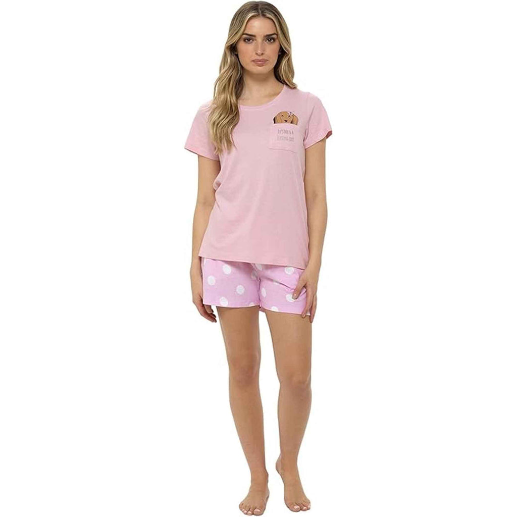 Women's Cotton Sausage Dog Print T Shirt and Shorts Pyjama Set for Summer by Daisy Dreamer