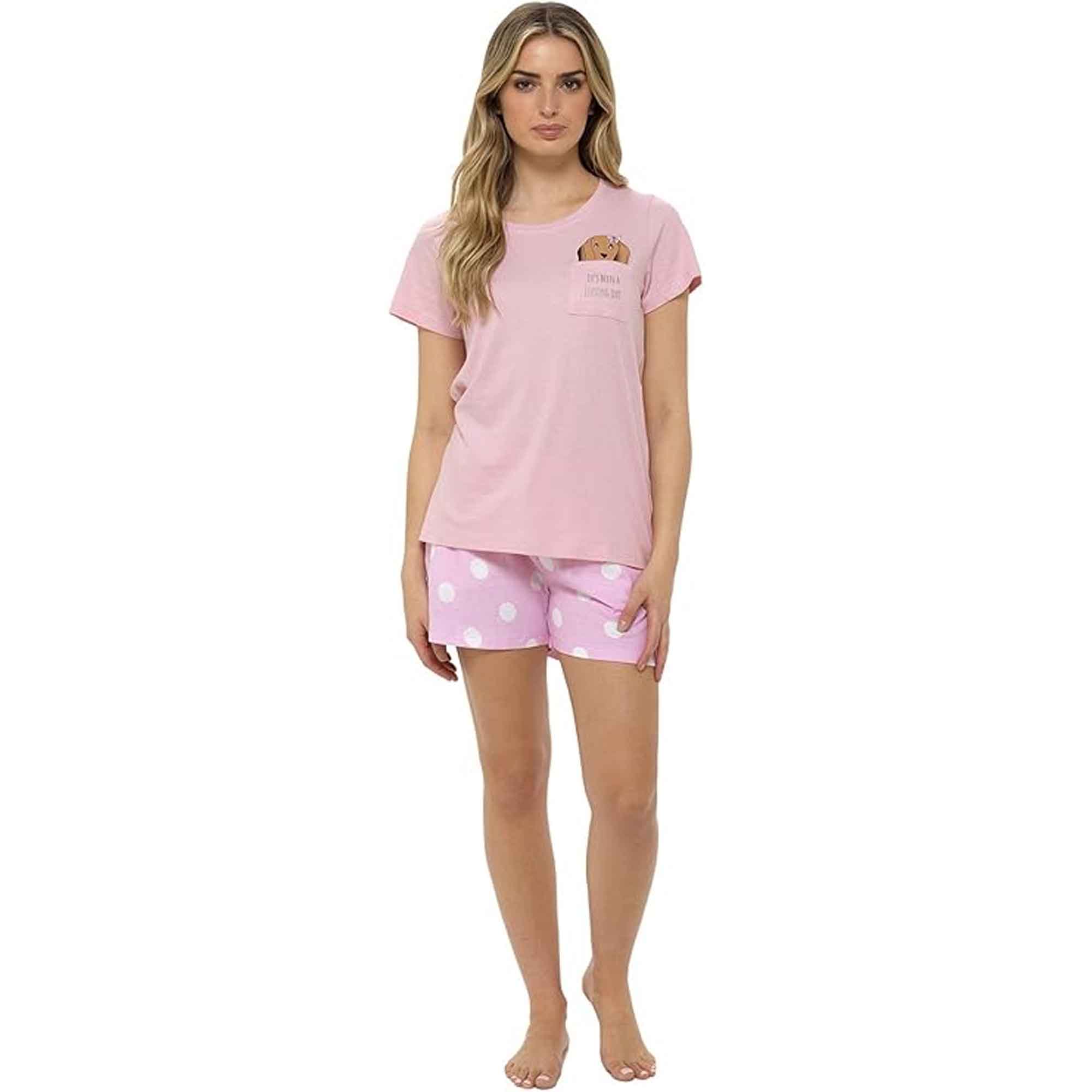 Women's Cotton Sausage Dog Print T Shirt and Shorts Pyjama Set for Summer by Daisy Dreamer