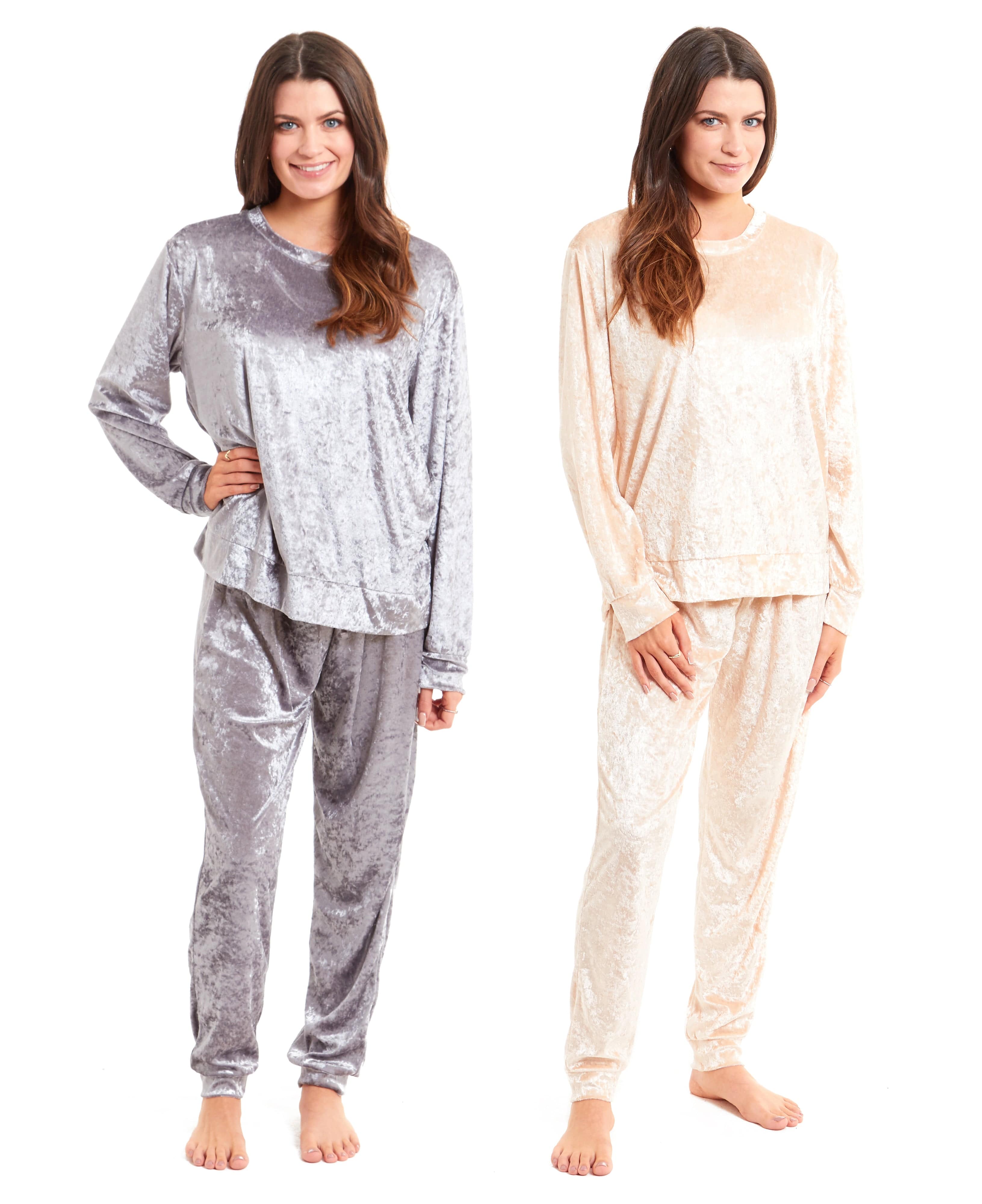 Women's Crushed Velvet Pyjama Set Soft Comfortable Loungewear Top and Pants Luxurious Nightwear by Daisy Dreamer