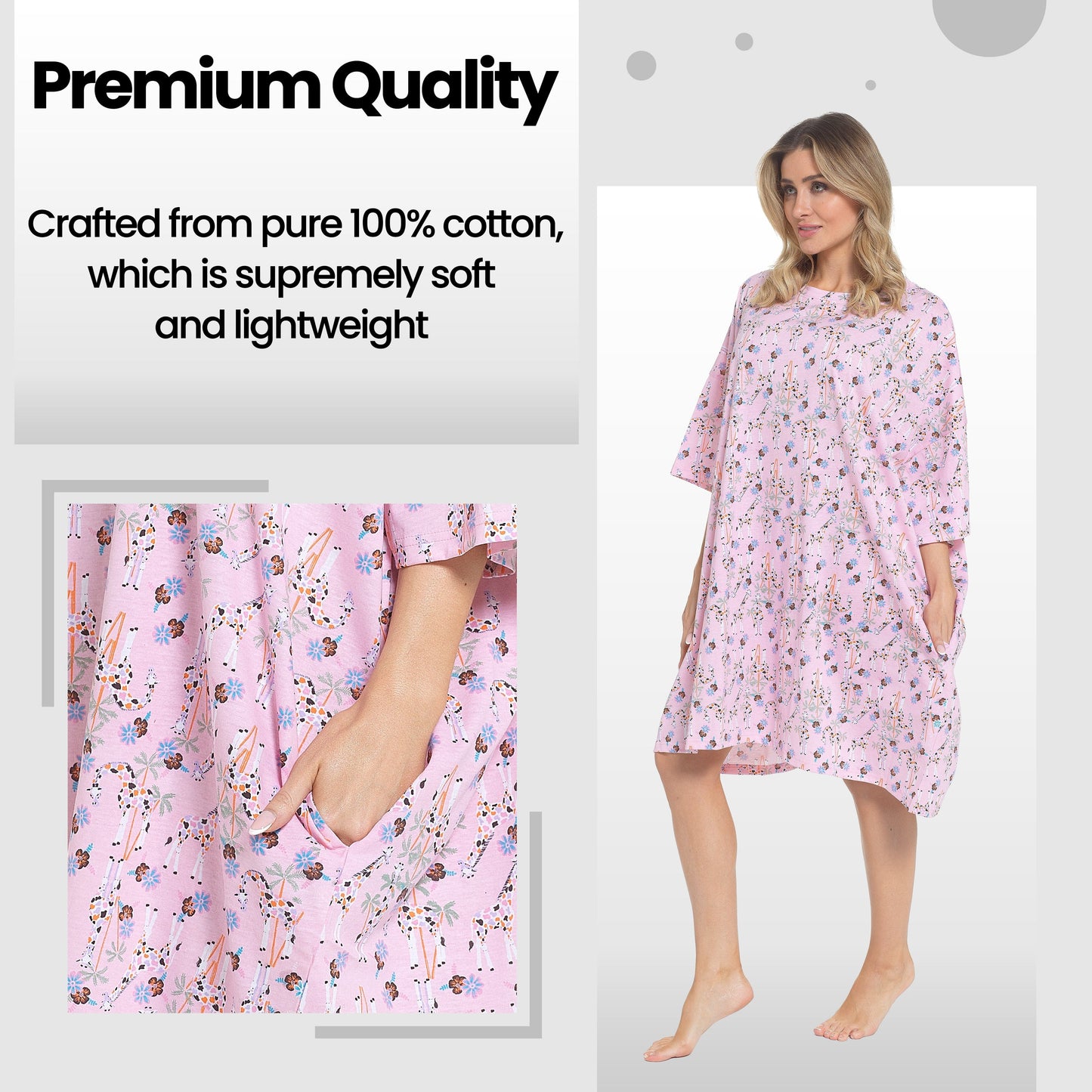 Women's Giraffe Baggy Nighty Dress Oversized T-Shirt Nighties 100% Cotton Short Sleeved Nightshirt for Ladies by Daisy Dreamer