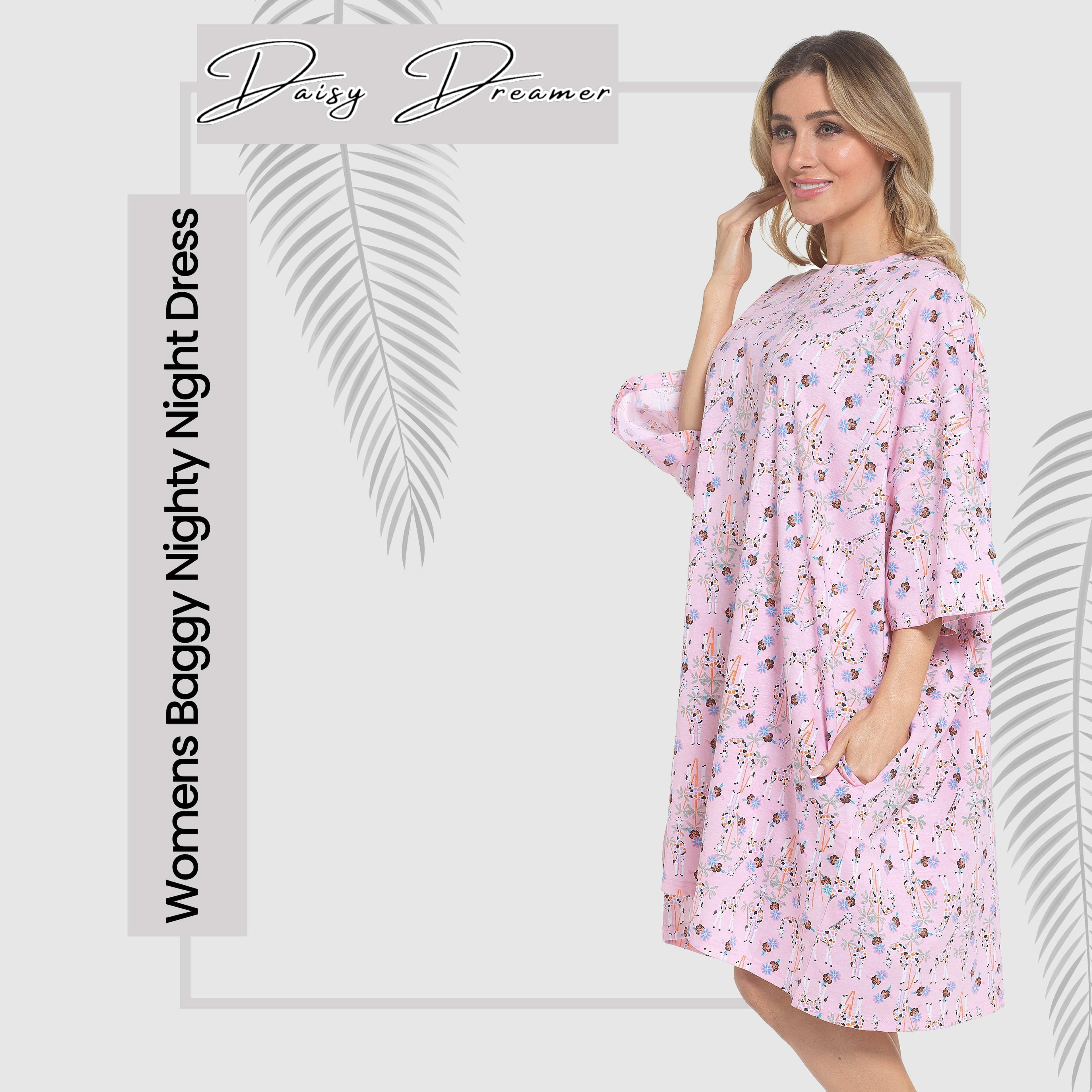 Women's Giraffe Baggy Nighty Dress Oversized T-Shirt Nighties 100% Cotton Short Sleeved Nightshirt for Ladies by Daisy Dreamer