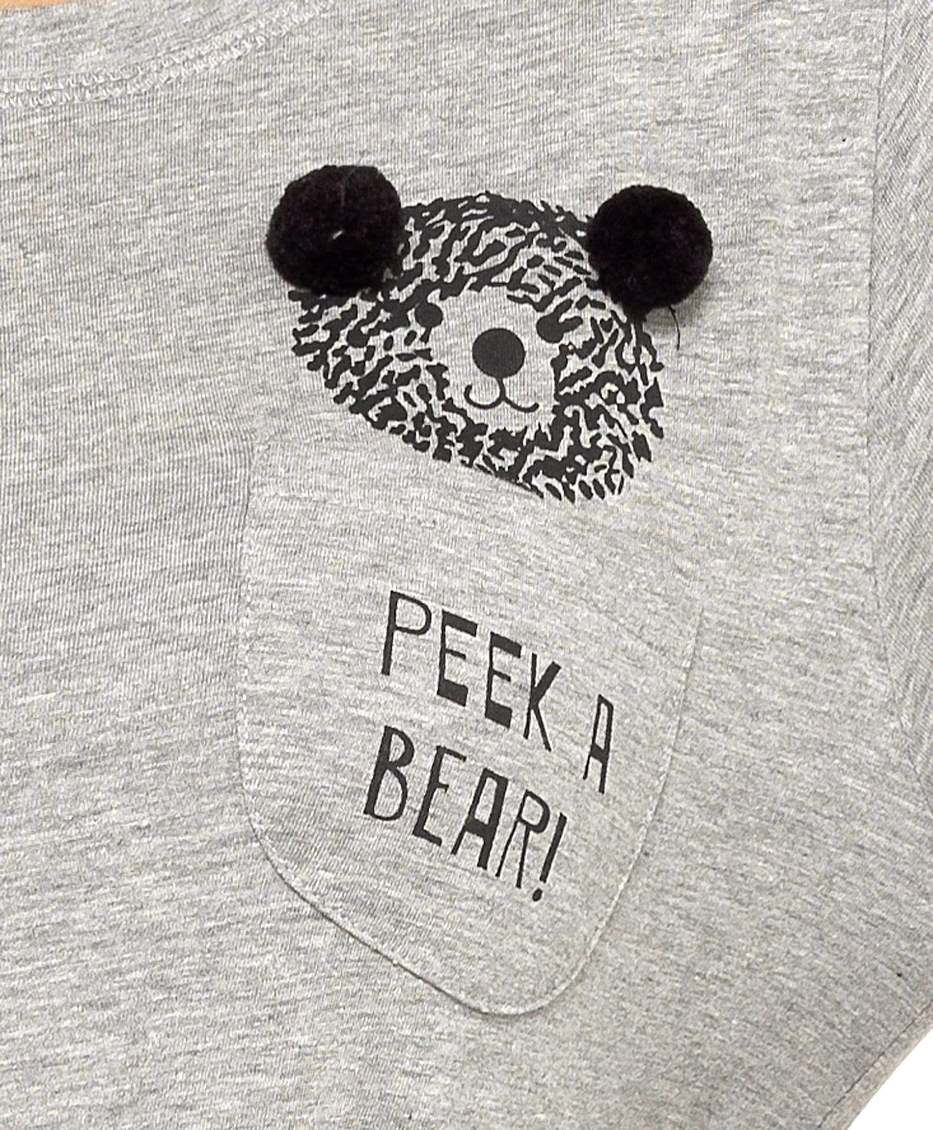 Women's Grey Cotton Pyjama Set with Teddy Bear Design Soft Jersey Long Sleeve Top and Elasticated Bottoms Cosy Breathable Nightwear Loungewear Various Sizes by Daisy Dreamer