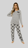 Women's Grey Cotton Pyjama Set with Teddy Bear Design Soft Jersey Long Sleeve Top by Daisy Dreamer