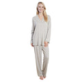 Women's Grey Pyjama Set Soft Touch Long Sleeve Button-Up Top & Bottoms Two-Piece Nightwear by Daisy Dreamer