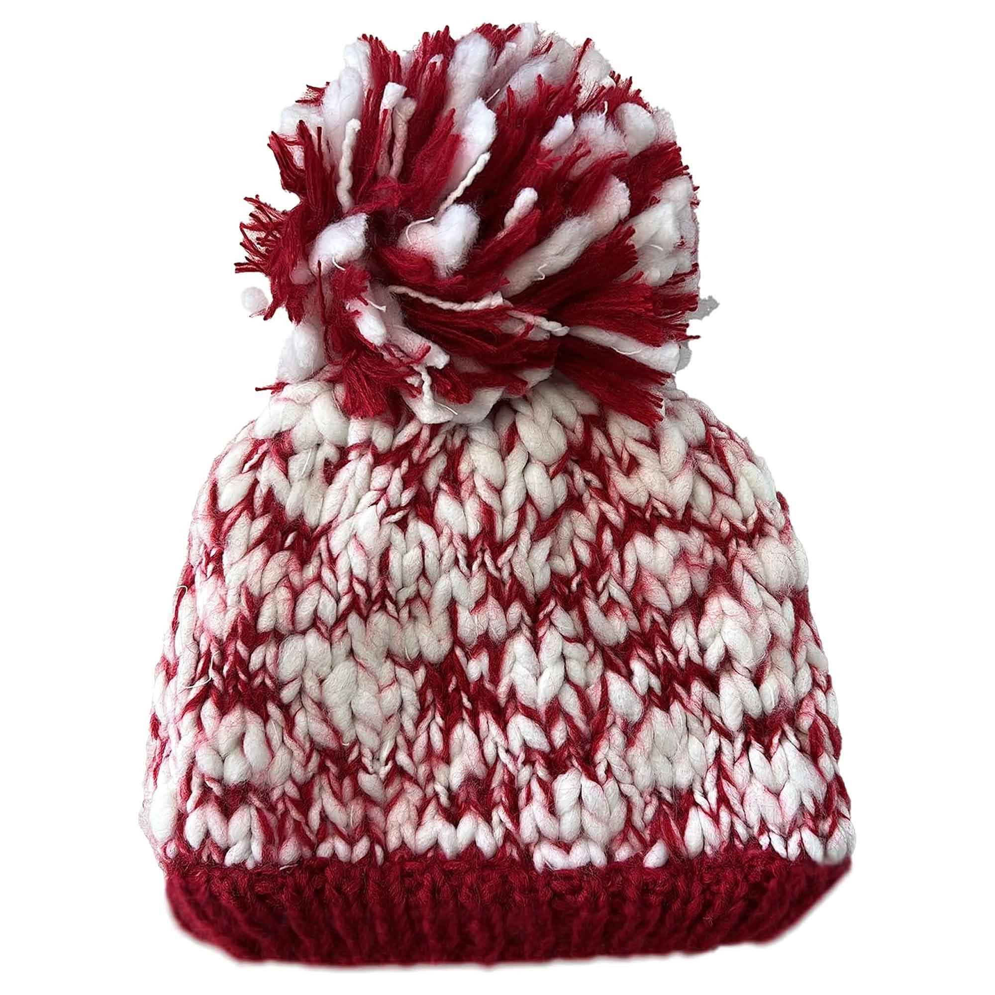 Women's Hand Knitted Daisy Pattern Winter Hat Headband Mittens Set with Pom Pom in Red Green Pink for Outdoor Activities and Holiday Gifts by Sock Stack