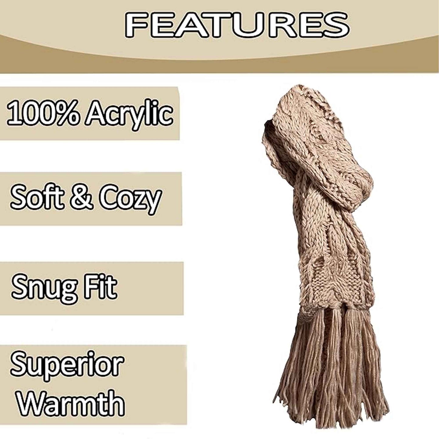 Women's Hand-Knitted Winter Hat Scarf and Hand Warmer Set with Inga Button Design Luxurious Acrylic Adjustable Fit Elegant Brown and Cream by Sock Stack