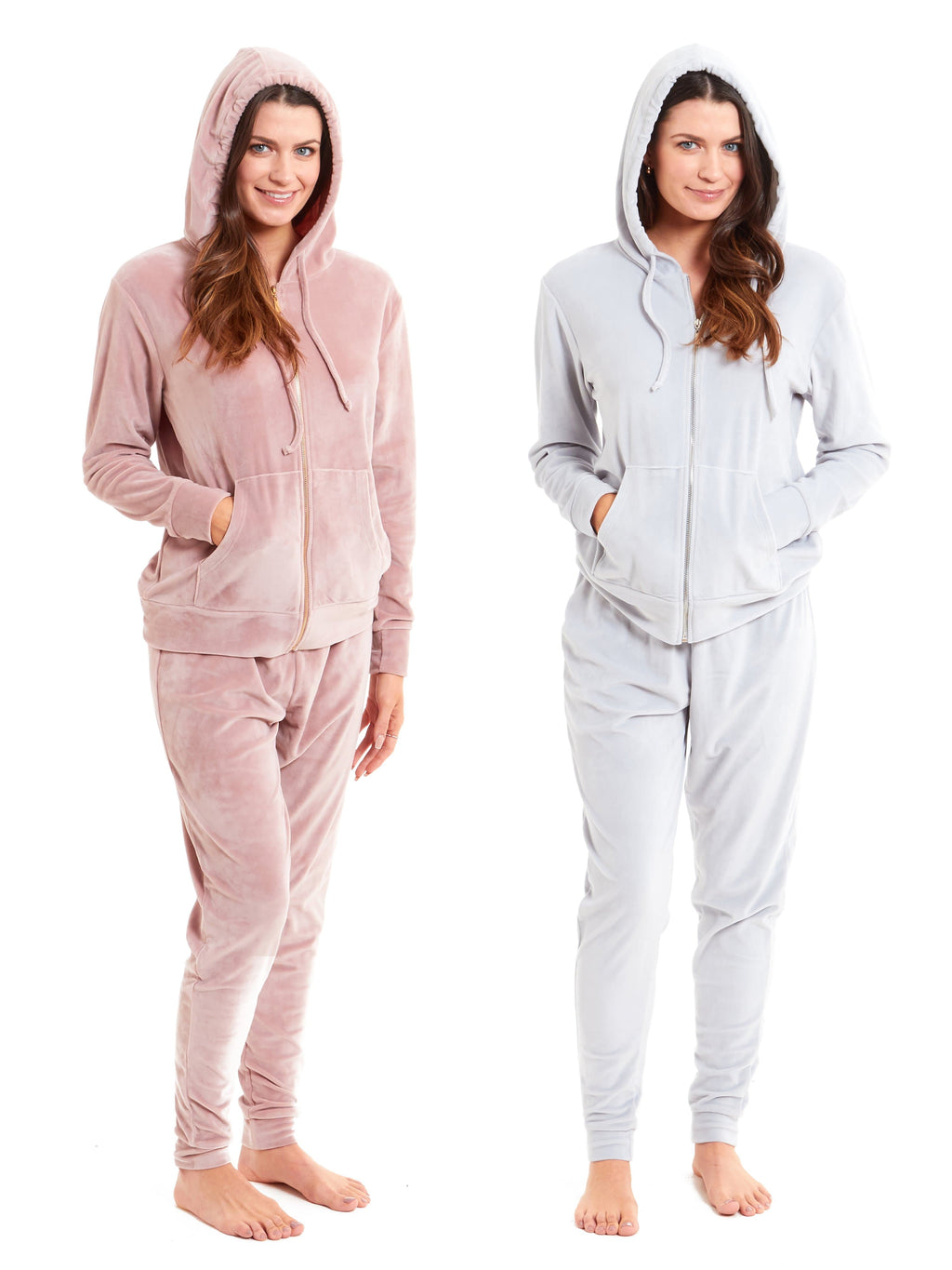 Women's Hooded Velour Lounge Set with Zipped Top and Elasticated Waistband Comfortable Nightwear by Daisy Dreamer