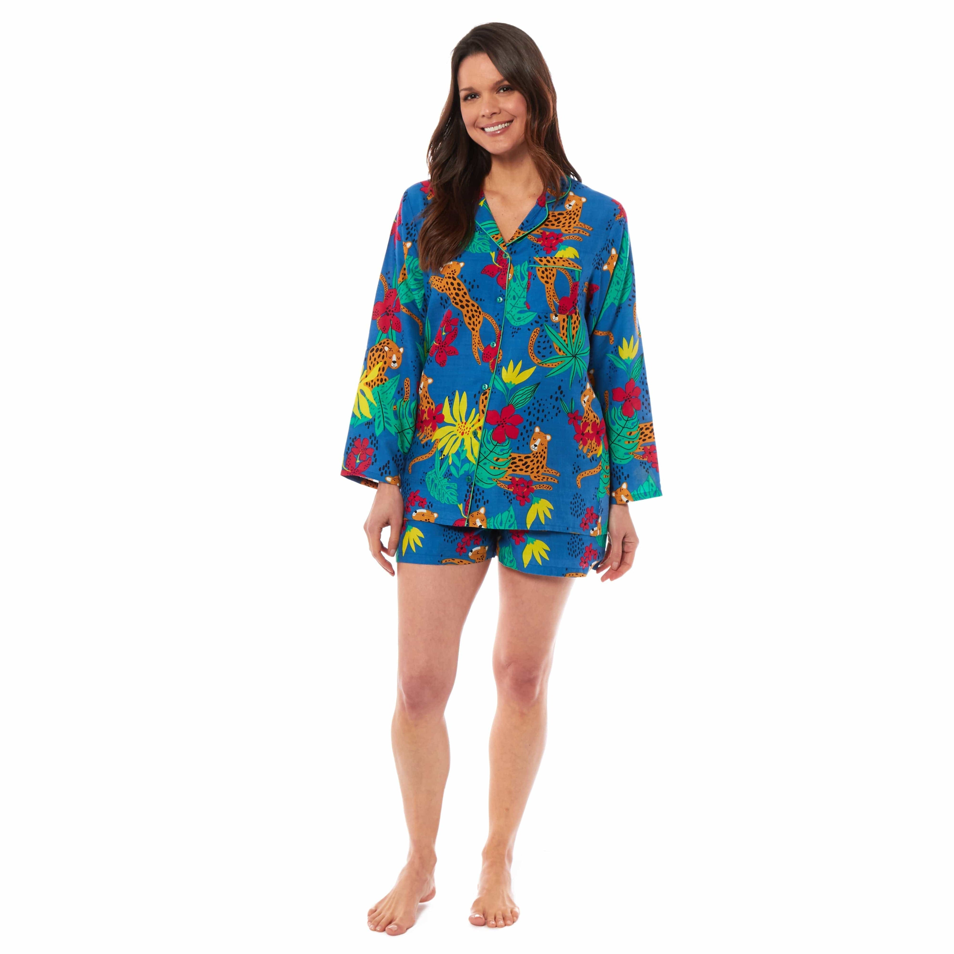 Women's Jaguar Jungle Leopard Button-Up Short Pyjama Set Soft Breathable Comfortable Loungewear by Daisy Dreamer
