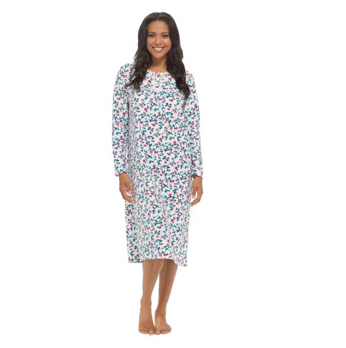 Women's Long Sleeve Fleece Nightdress Soft Warm Floral Print Sleepwear Cozy Winter Nightie by Daisy Dreamer