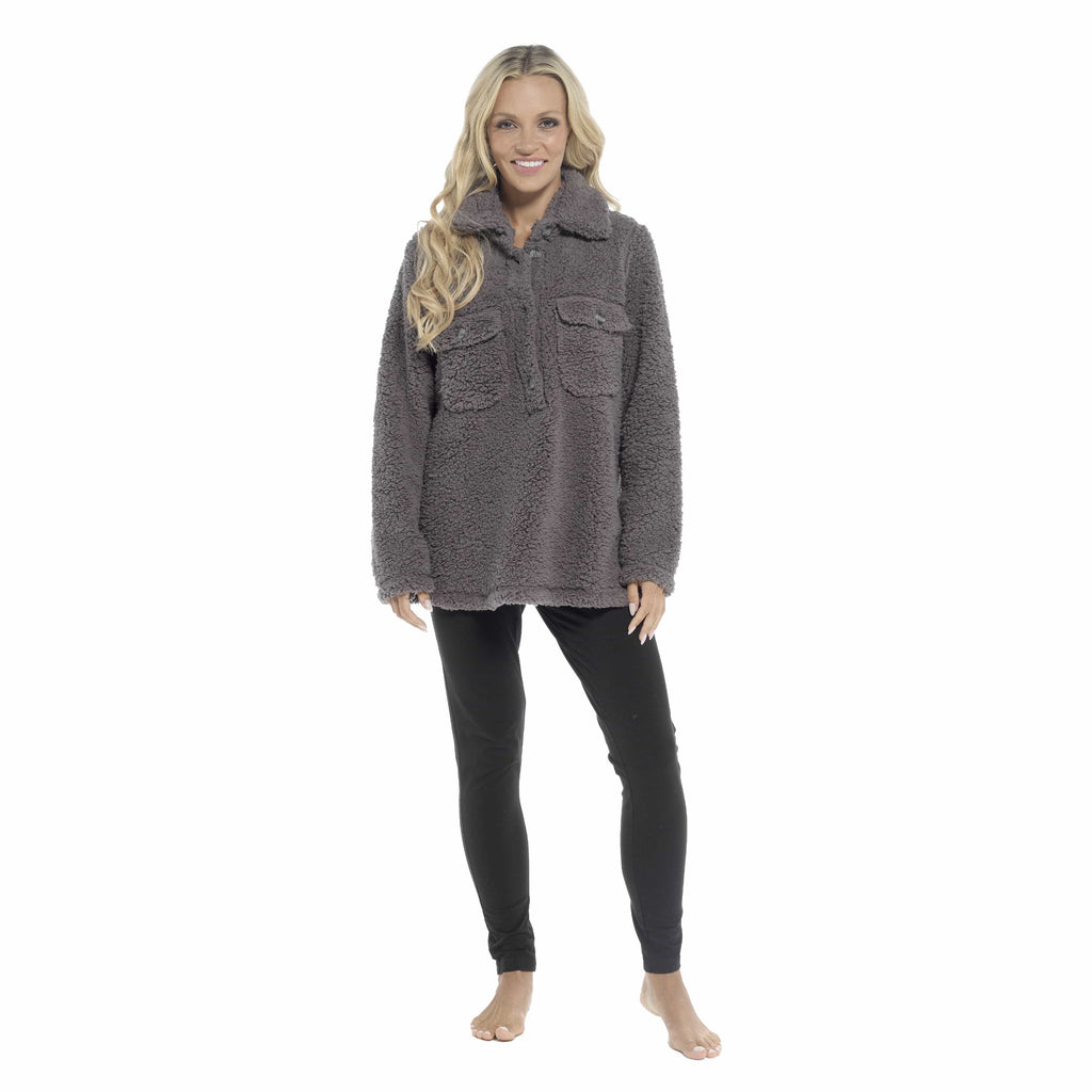 Women's Luxuriously Soft Sherpa Top and Leggings Lounge Set with Double Pockets by Daisy Dreamer