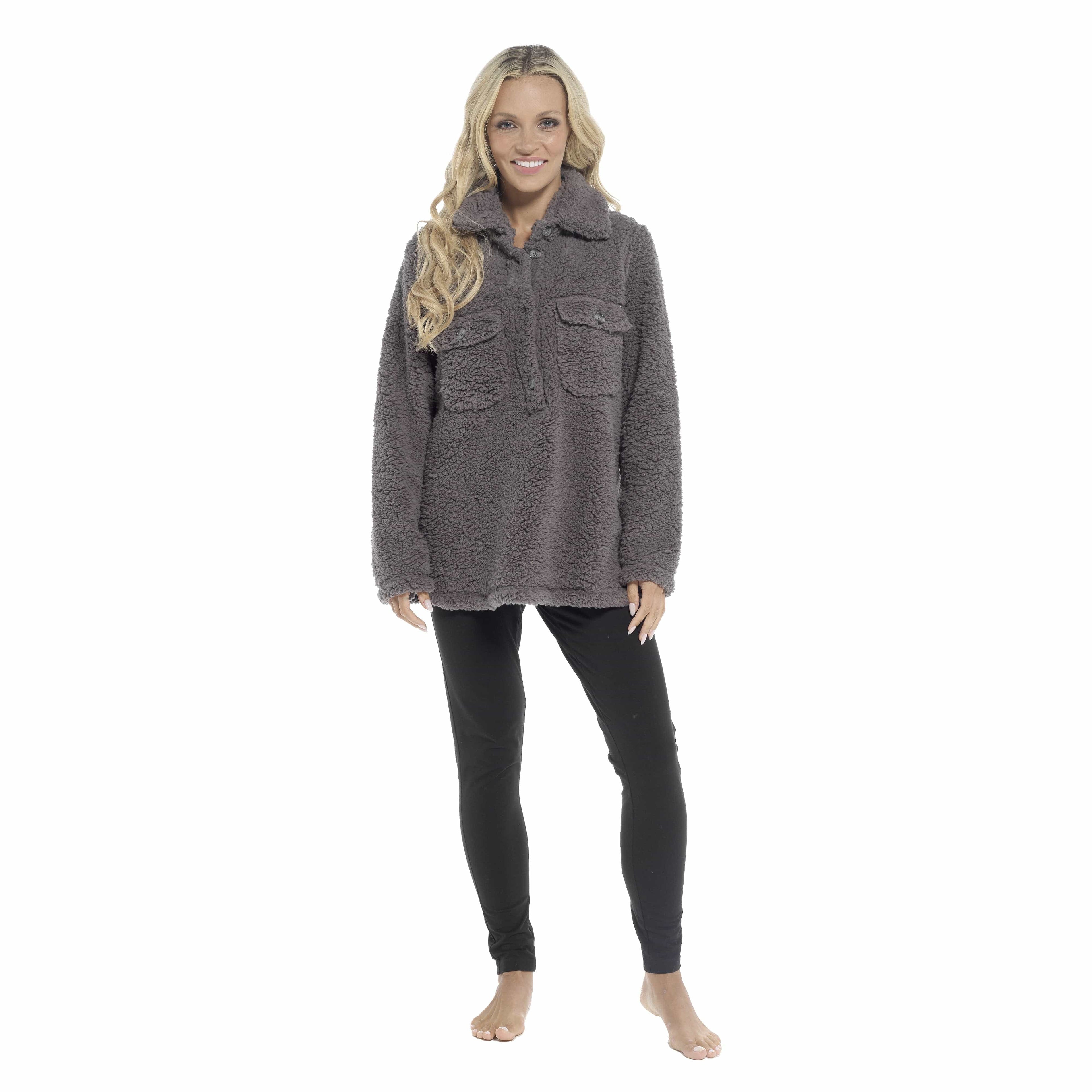 Women's Luxuriously Soft Sherpa Top and Leggings Lounge Set with Double Pockets by Daisy Dreamer