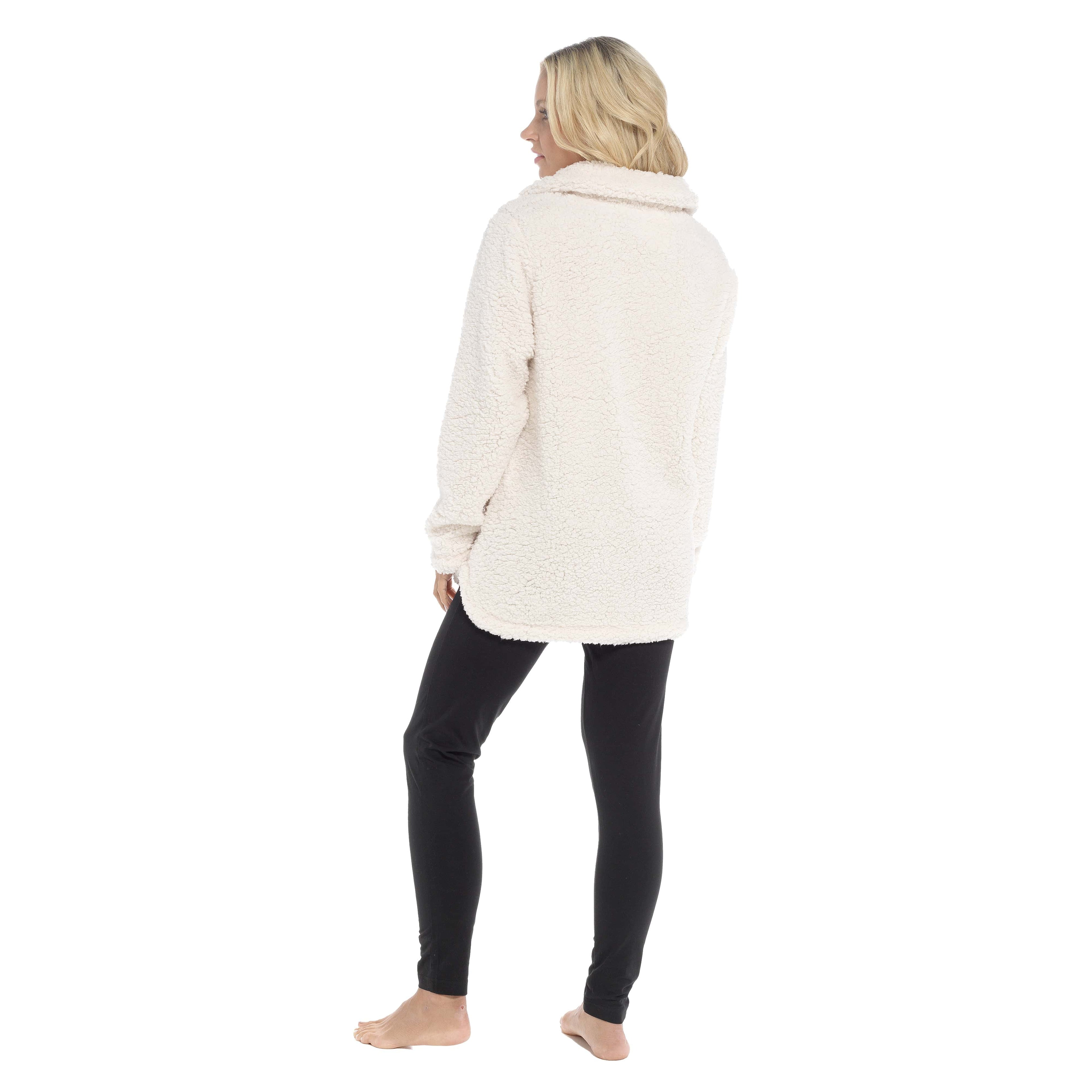 Women's Luxuriously Soft Sherpa Top and Leggings Lounge Set with Double Pockets Long Sleeve Lightweight Pajamas Ideal for Chilly Days by Daisy Dreamer
