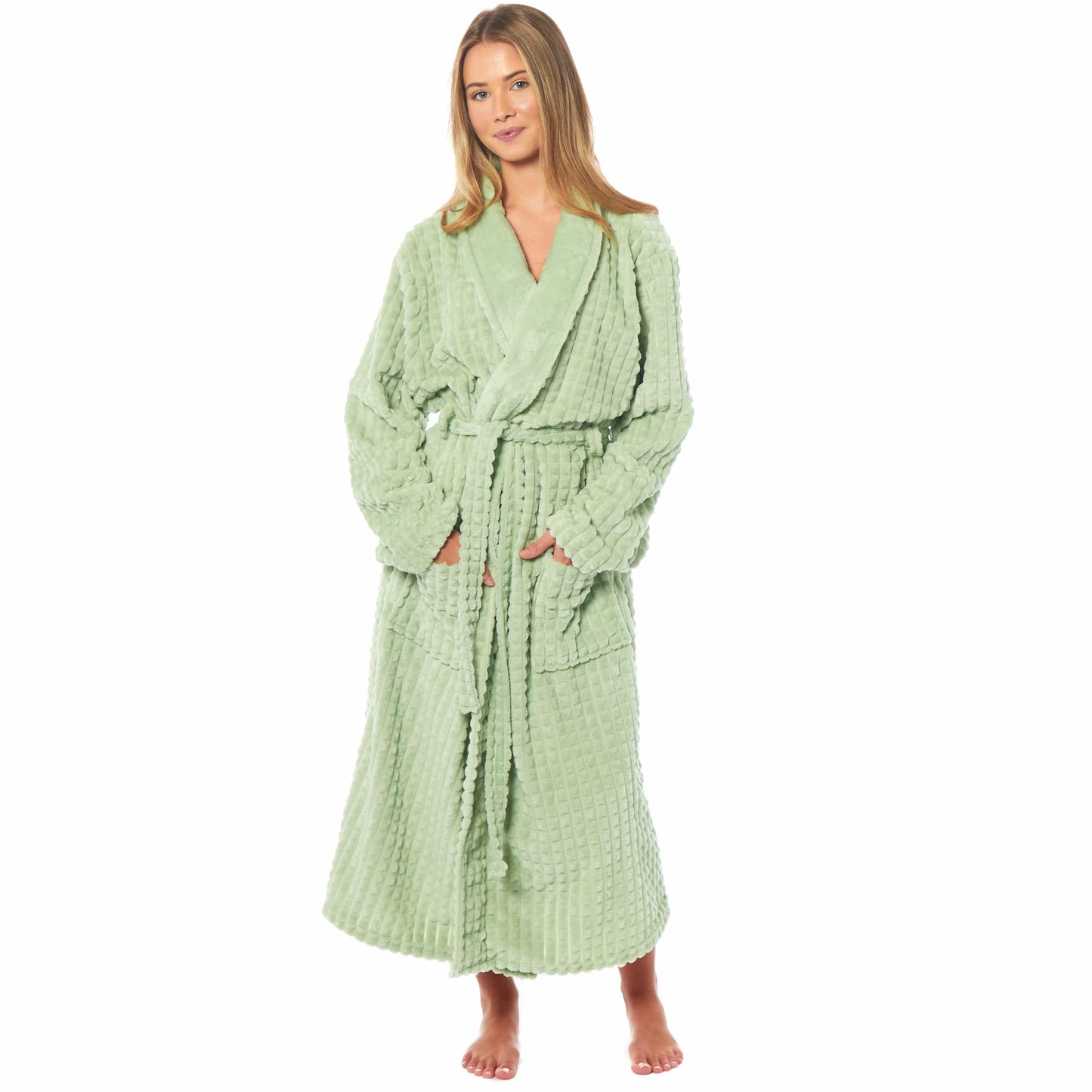 Women's Luxury Waffle Fleece Robe Soft Warm Long Dressing Gown with Belt and Pockets Loungewear by Daisy Dreamer