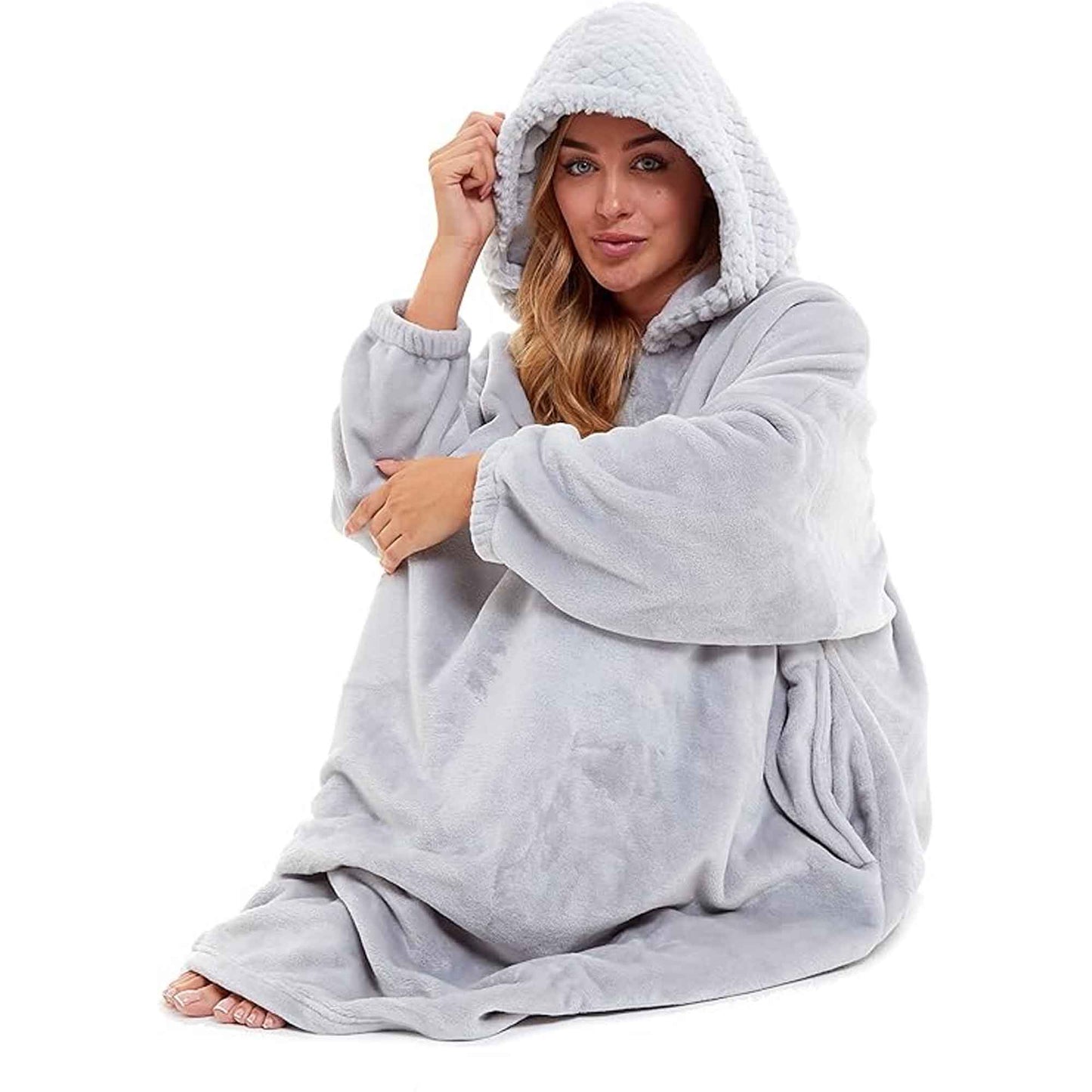 Women's Oversized Plush Hooded Poncho Blanket Cozy Fleece Hoodie with Fur Hood Ideal for Lounging Camping Outdoor Warmth by Daisy Dreamer