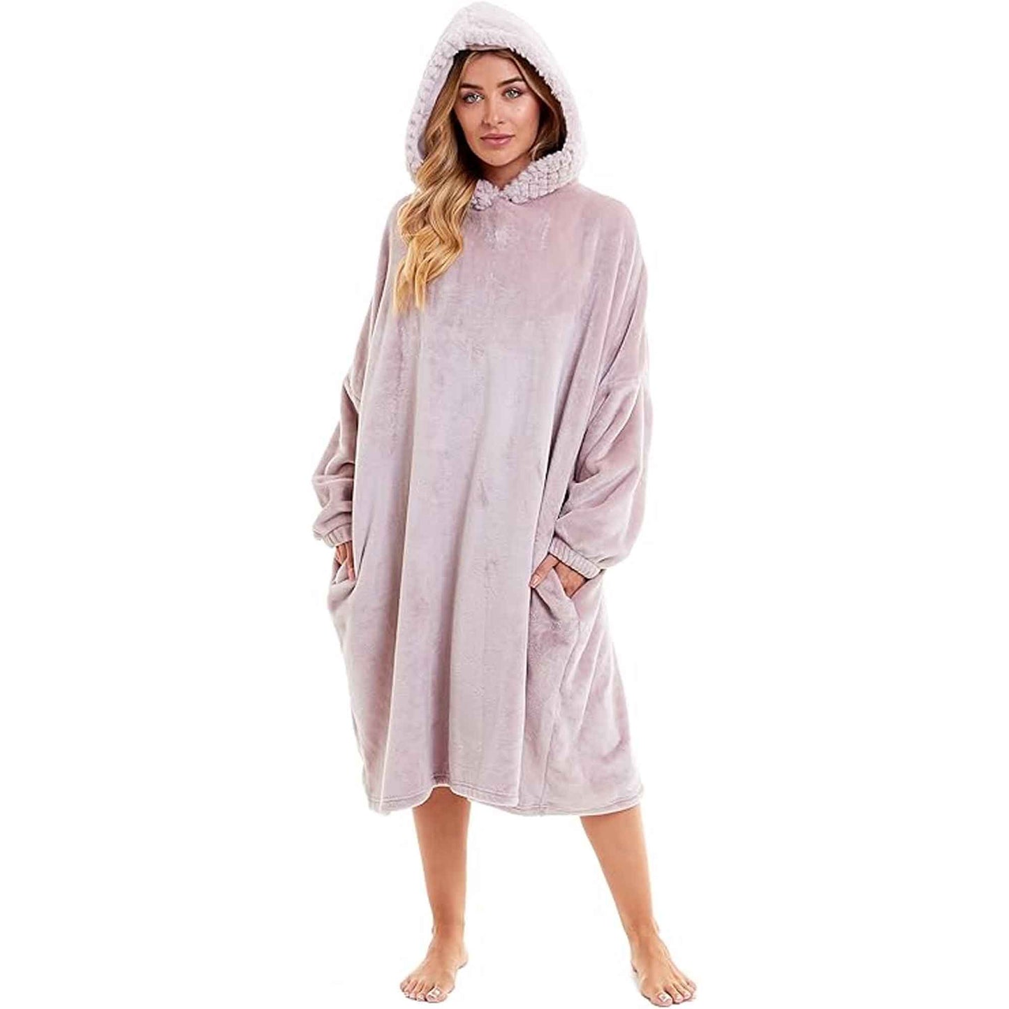 Women's Oversized Plush Hooded Poncho Blanket Cozy Fleece Hoodie with Fur Hood Ideal for Lounging Camping Outdoor Warmth by Daisy Dreamer