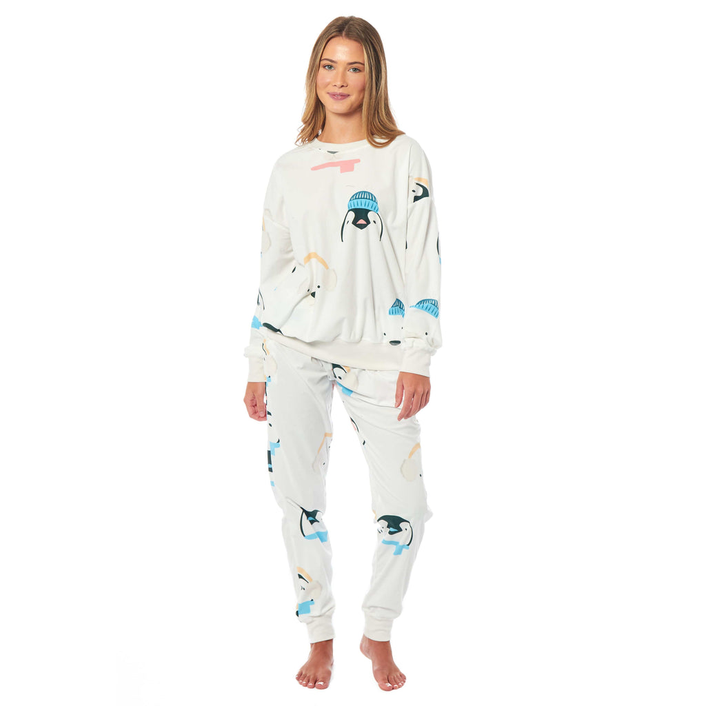 Women's Penguins & Polar Bears Soft Fleece Pyjama Set Long Sleeve Animal Print Warm PJs by Daisy Dreamer