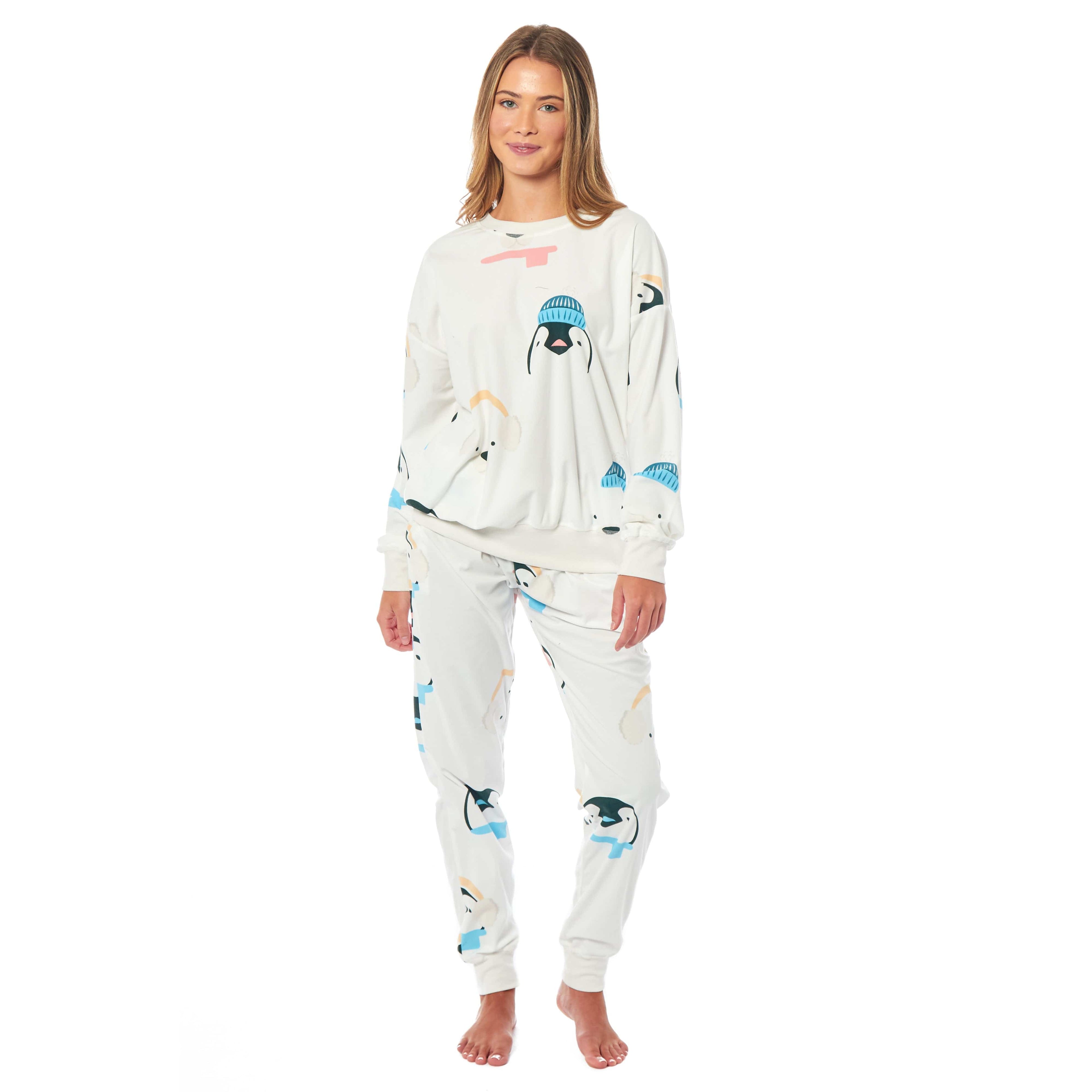 Women's Penguins & Polar Bears Soft Fleece Pyjama Set Long Sleeve Animal Print Warm PJs by Daisy Dreamer