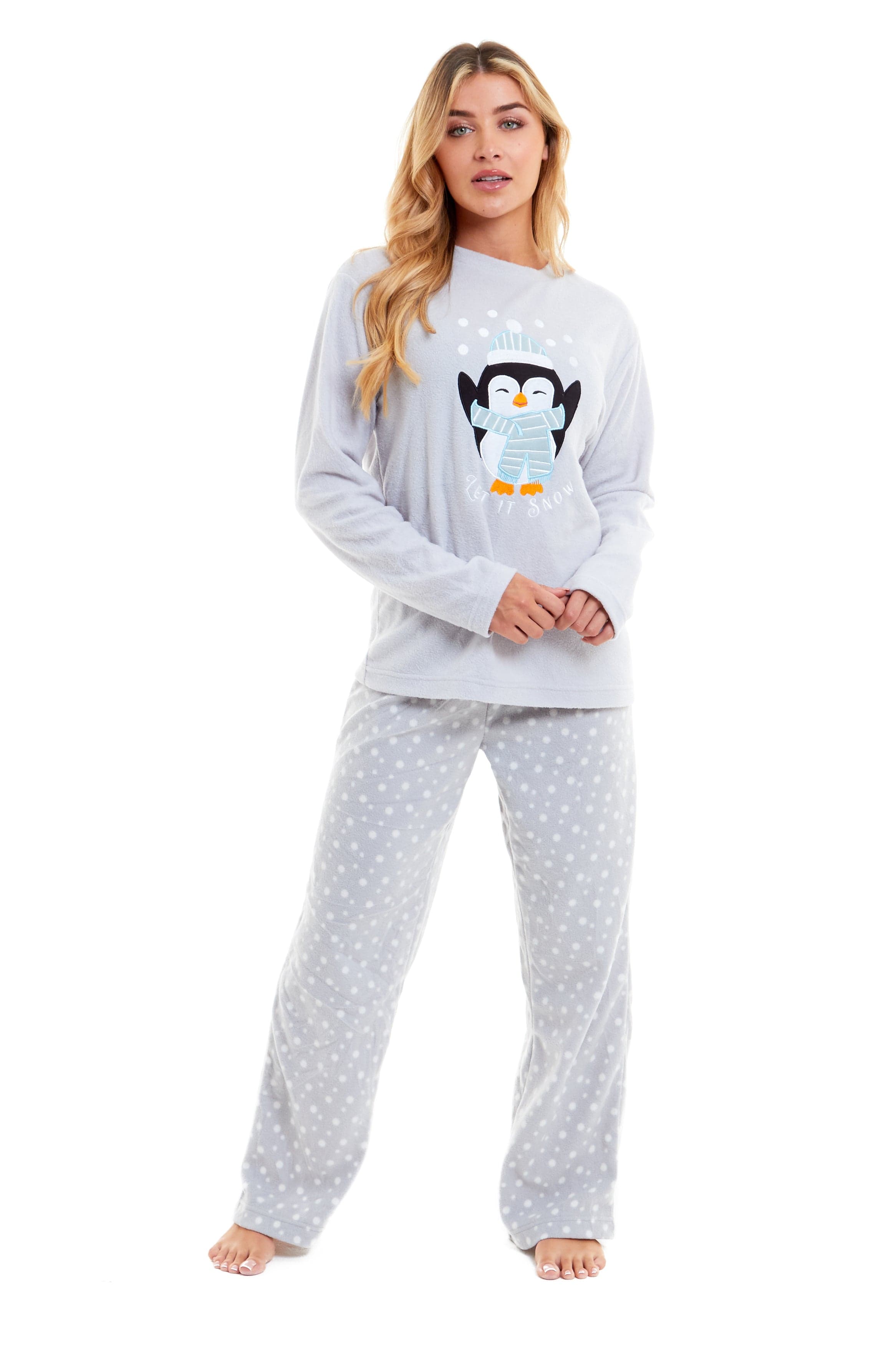 Women's Polar Fleece Penguin Pyjama Set Soft Warm Winter Lounge Wear Boutique Nightwear by Daisy Dreamer