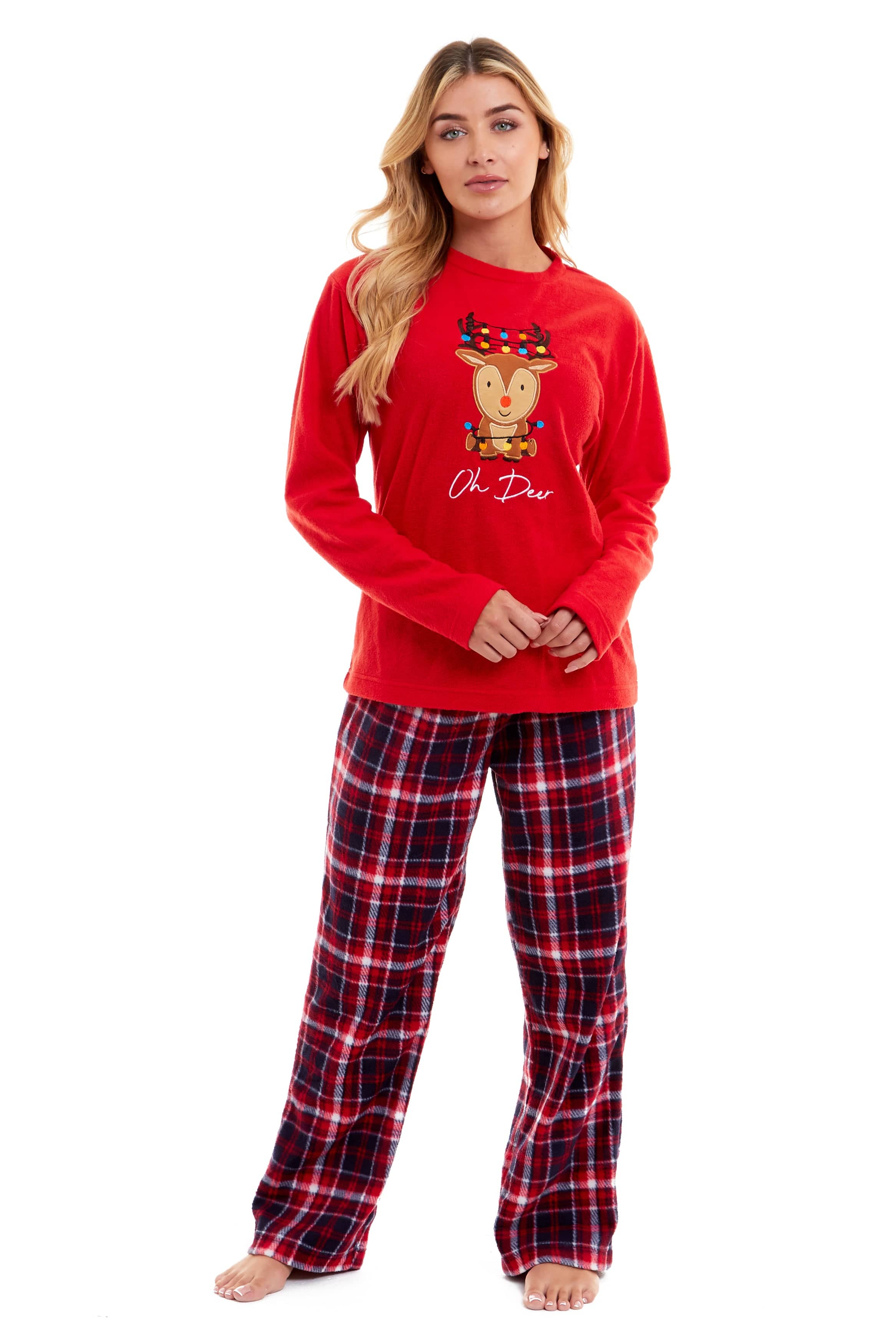 Women's Polar Fleece Pyjama Set with Festive Reindeer Pattern Ultra-Soft Christmas Gifts Loungewear by Daisy Dreamer