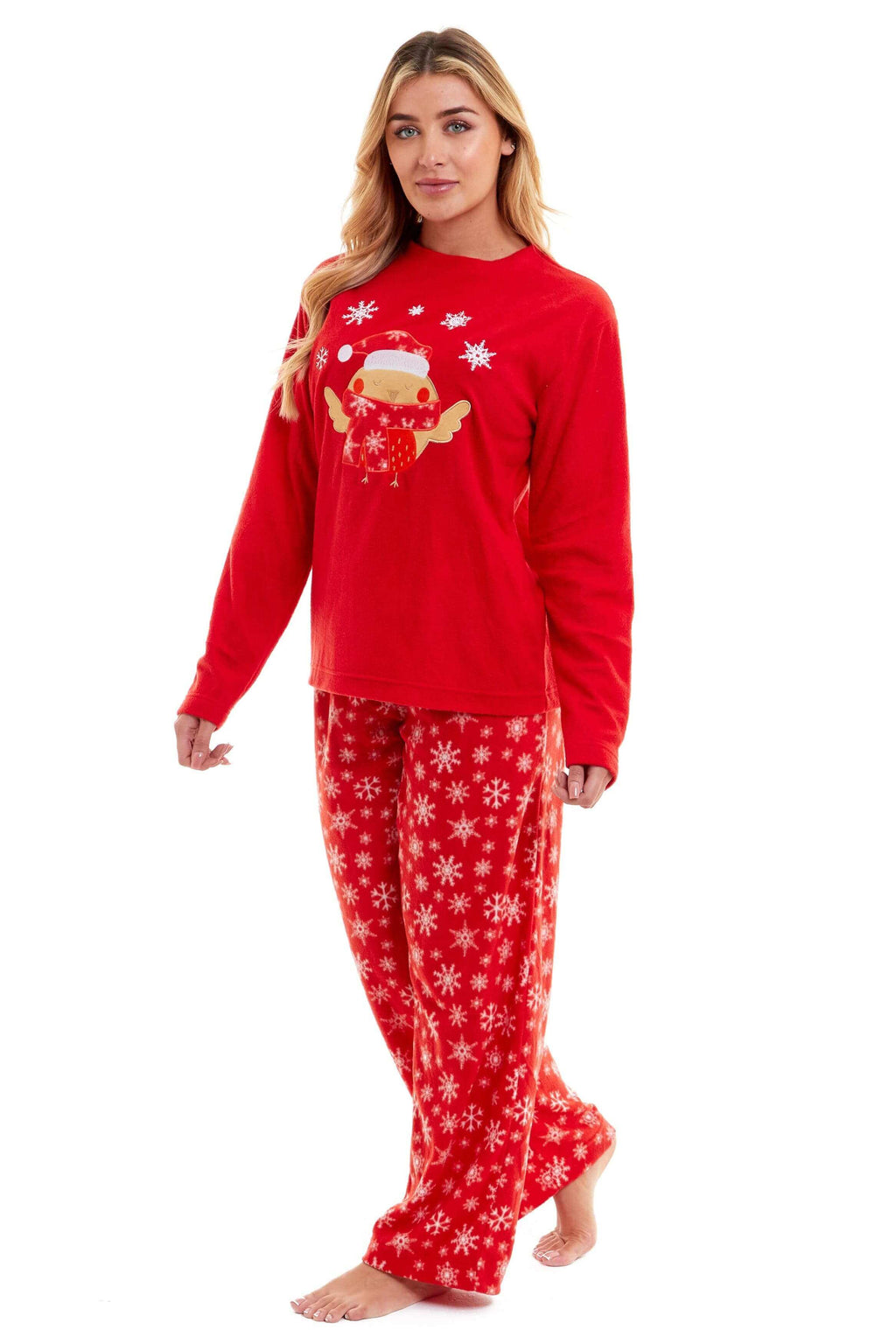 Women's Red Robin Polar Fleece Pyjama Set Super Soft Hooded Top and Elasticated Pants with Embroidered Detailing by Daisy Dreamer