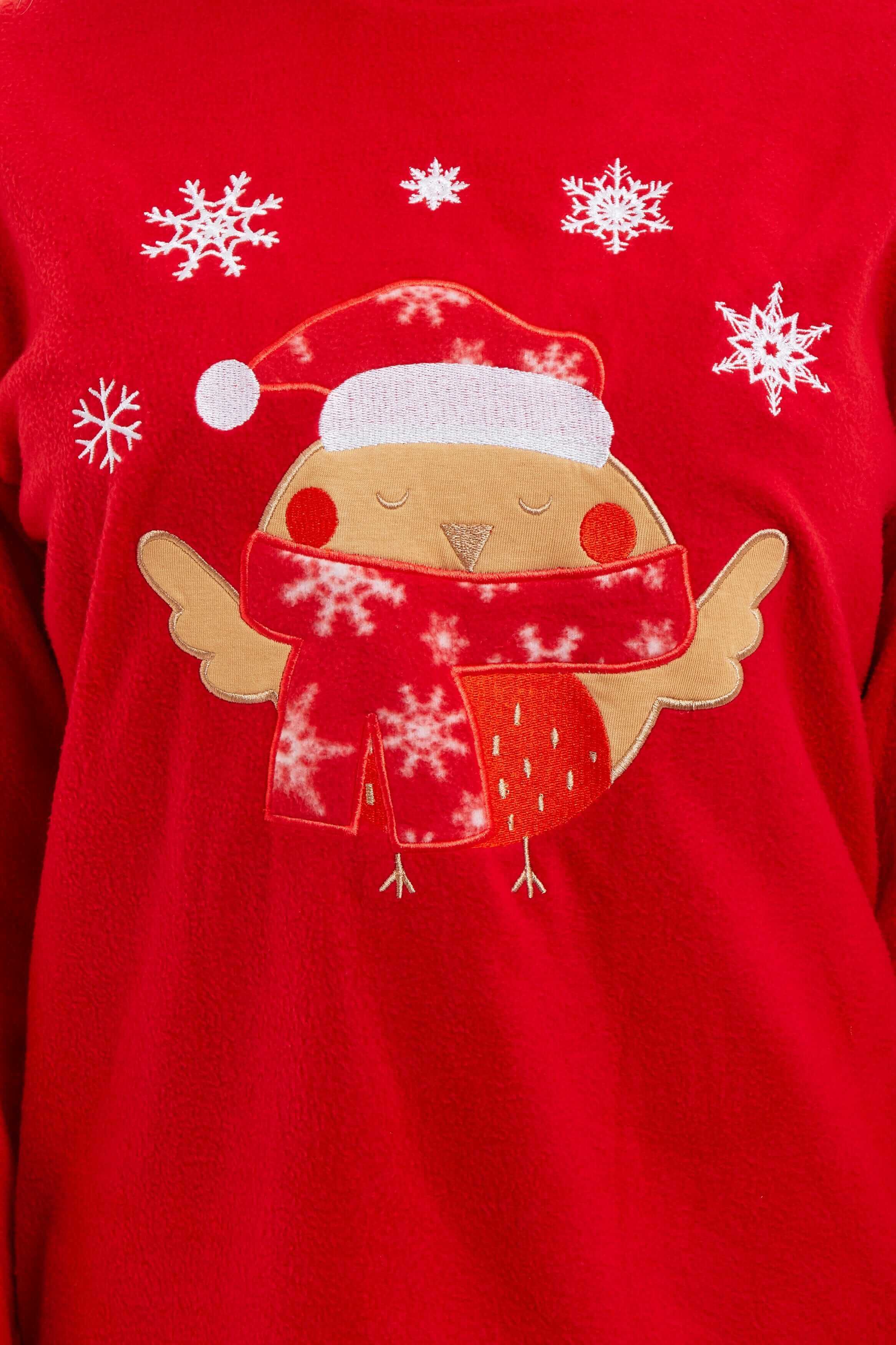 Women's Red Robin Polar Fleece Pyjama Set Super Soft Hooded Top and Elasticated Pants with Embroidered Detailing by Daisy Dreamer