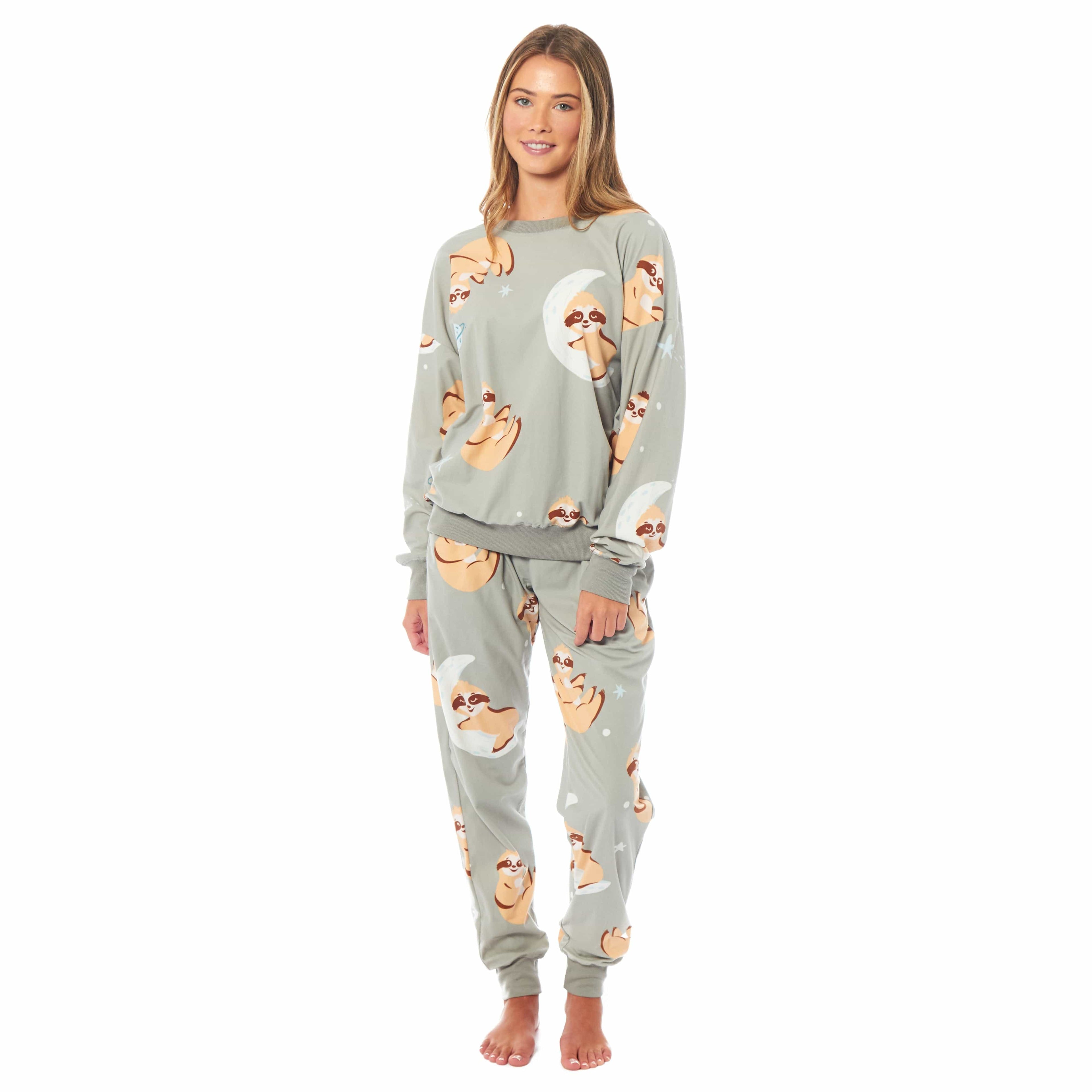 Women's Sloth Soft Fleece Pyjama Set Long Sleeve Animal Print Warm PJs Loungewear by Daisy Dreamer