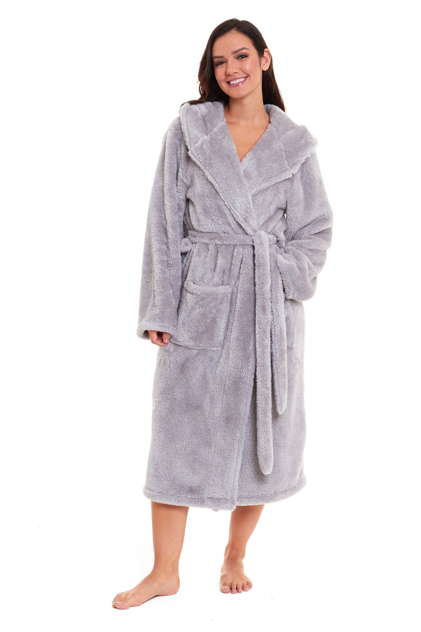 Women's Snuggle Fleece Touch Hooded Robe Luxurious Soft Loungewear Cosy Durable Dressing Gown UK Sizes 8-22 Green Grey Pink Green by Daisy Dreamer