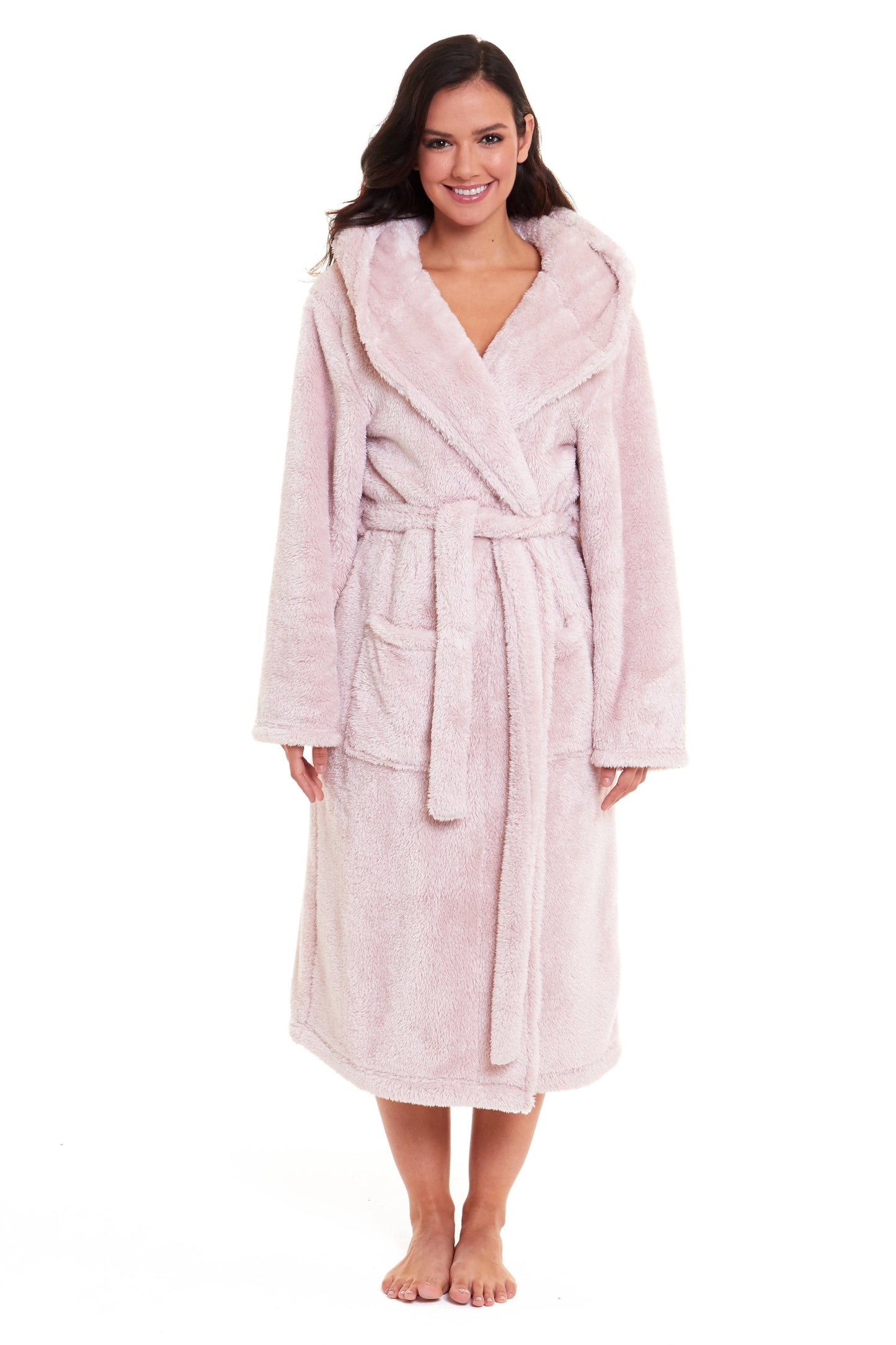 Women's Snuggle Fleece Touch Hooded Robe Luxurious Soft Loungewear Cosy Durable Dressing Gown UK Sizes 8-22 Green Grey Pink Green by Daisy Dreamer