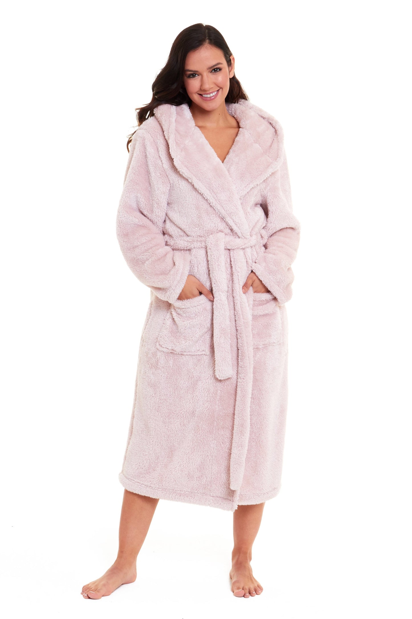 Women's Snuggle Fleece Touch Hooded Robe Luxurious Soft Loungewear Cosy Durable Dressing Gown UK Sizes 8-22 Green Grey Pink Green by Daisy Dreamer